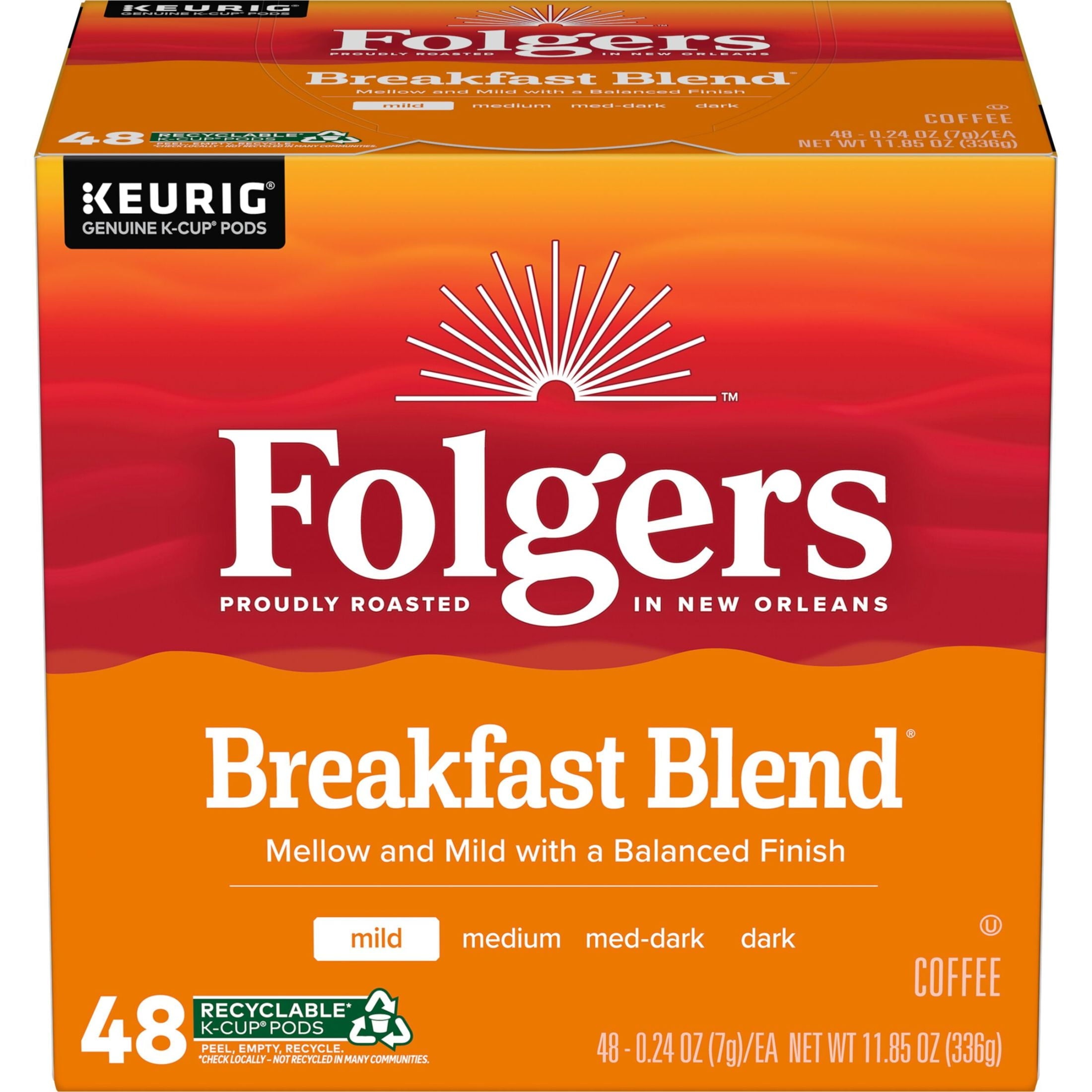 Folgers Breakfast Blend, Mild Roast Coffee, Keurig K Cup Pods, 48 Count Box — coffee and drinks product