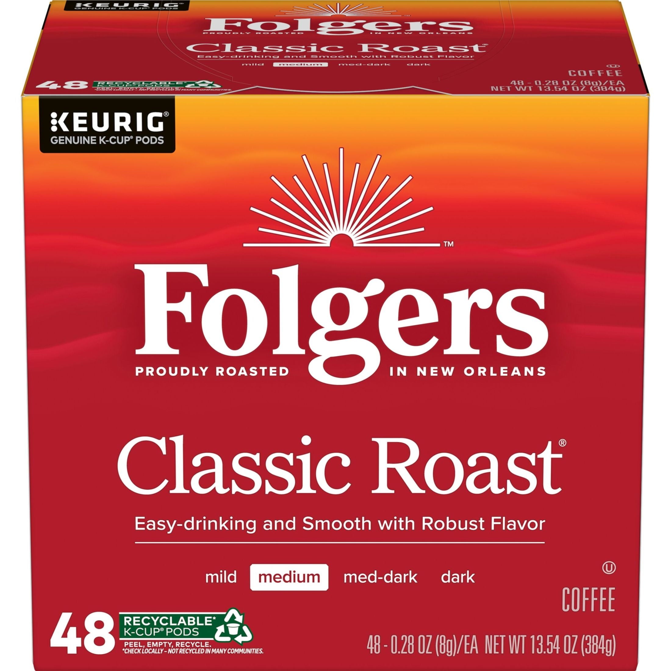Folgers Classic Roast, Medium Roast Coffee, Keurig K Cup Pods, 48 Count Box — coffee and drinks product