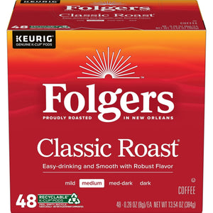 Folgers Classic Roast, Medium Roast Coffee, Keurig K Cup Pods, 48 Count Box — coffee and drinks product
