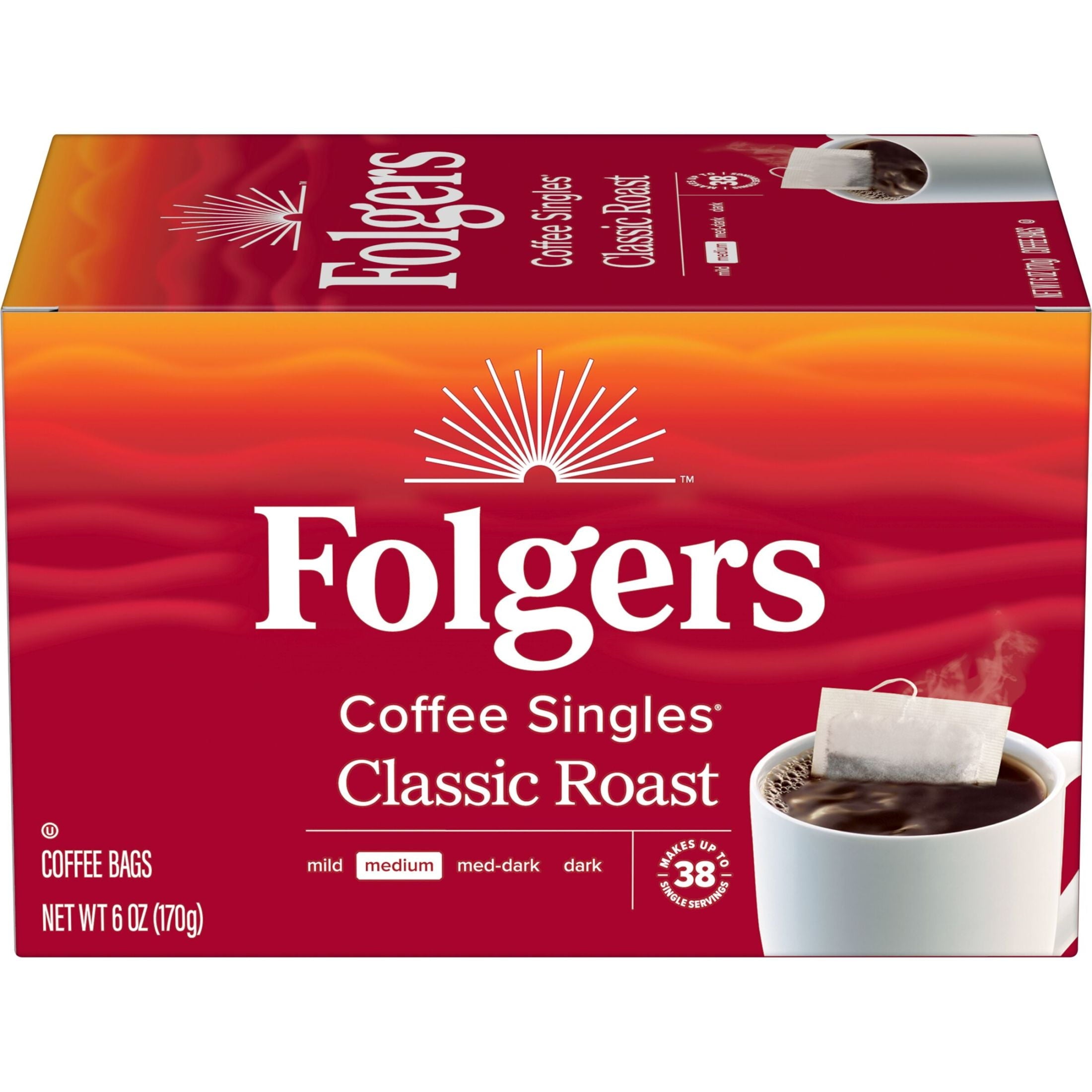 Folgers Coffee Singles Classic Roast Coffee Bags, 38 Count — coffee and drinks product