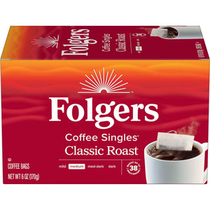 Folgers Coffee Singles Classic Roast Coffee Bags, 38 Count — coffee and drinks product