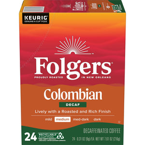 Folgers Colombian Decaffeinated Coffee, Medium Roast, Keurig K Cup Brewers, 24 Count Box — coffee and drinks product