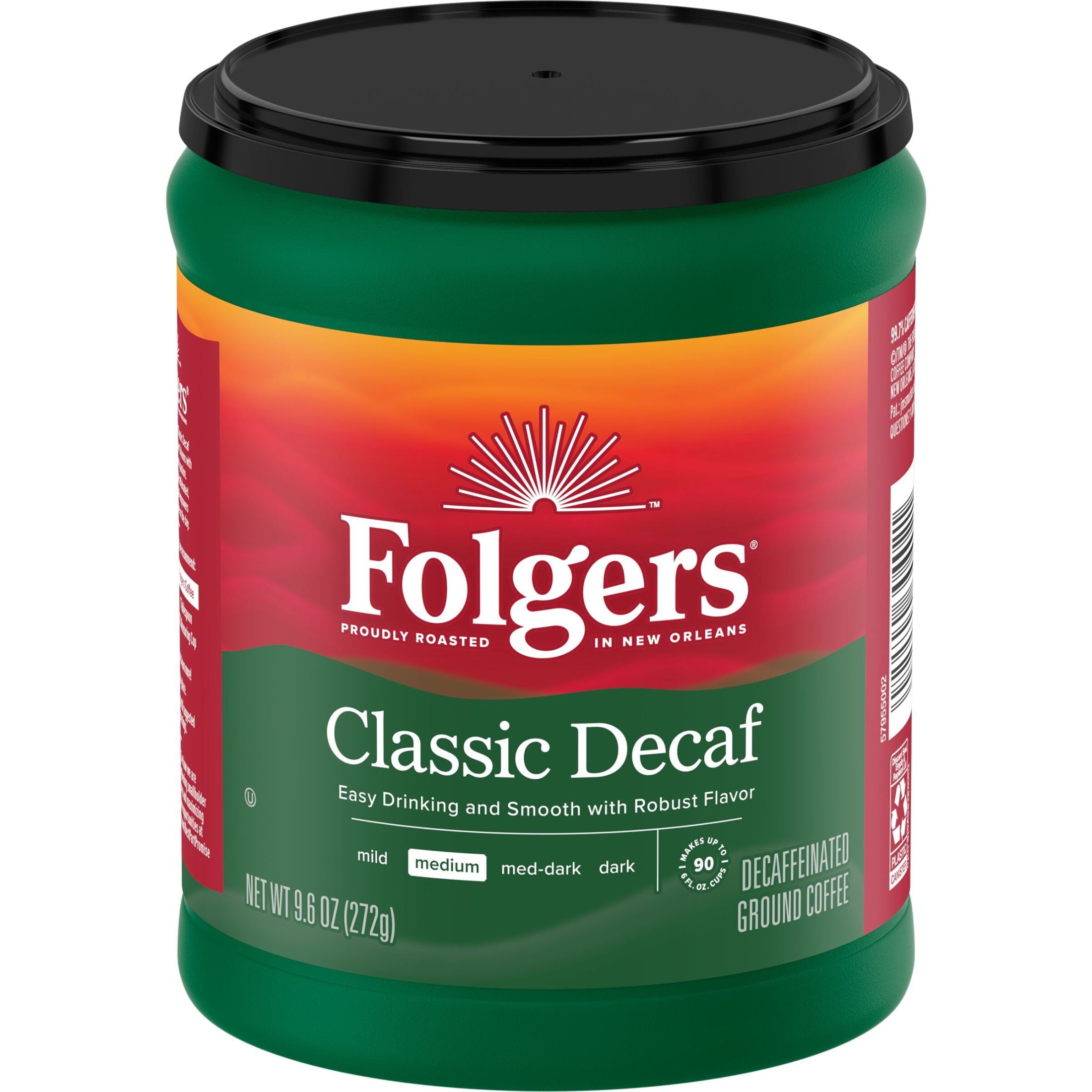 Folgers Decaf Coffee, Ground Coffee, Classic Medium Roast, 9.6 oz Canister — coffee and drinks product