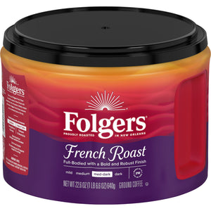 Folgers French Roast Ground Coffee, Medium Dark Roast, 22.6 oz Canister — coffee and drinks product