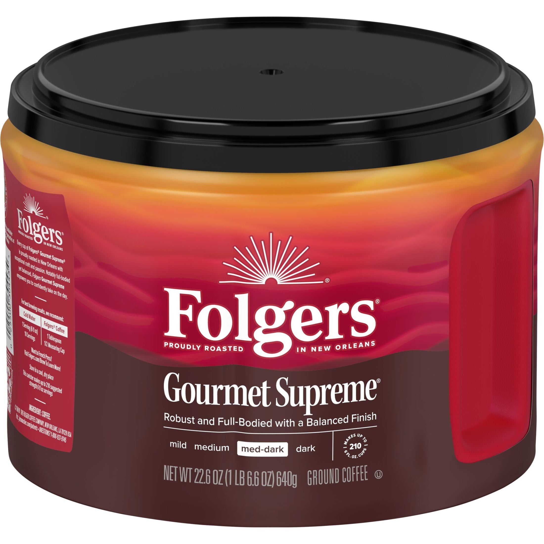 Folgers Gourmet Supreme Ground Coffee, Medium Dark Roast, 22.6 oz Canister — coffee and drinks product