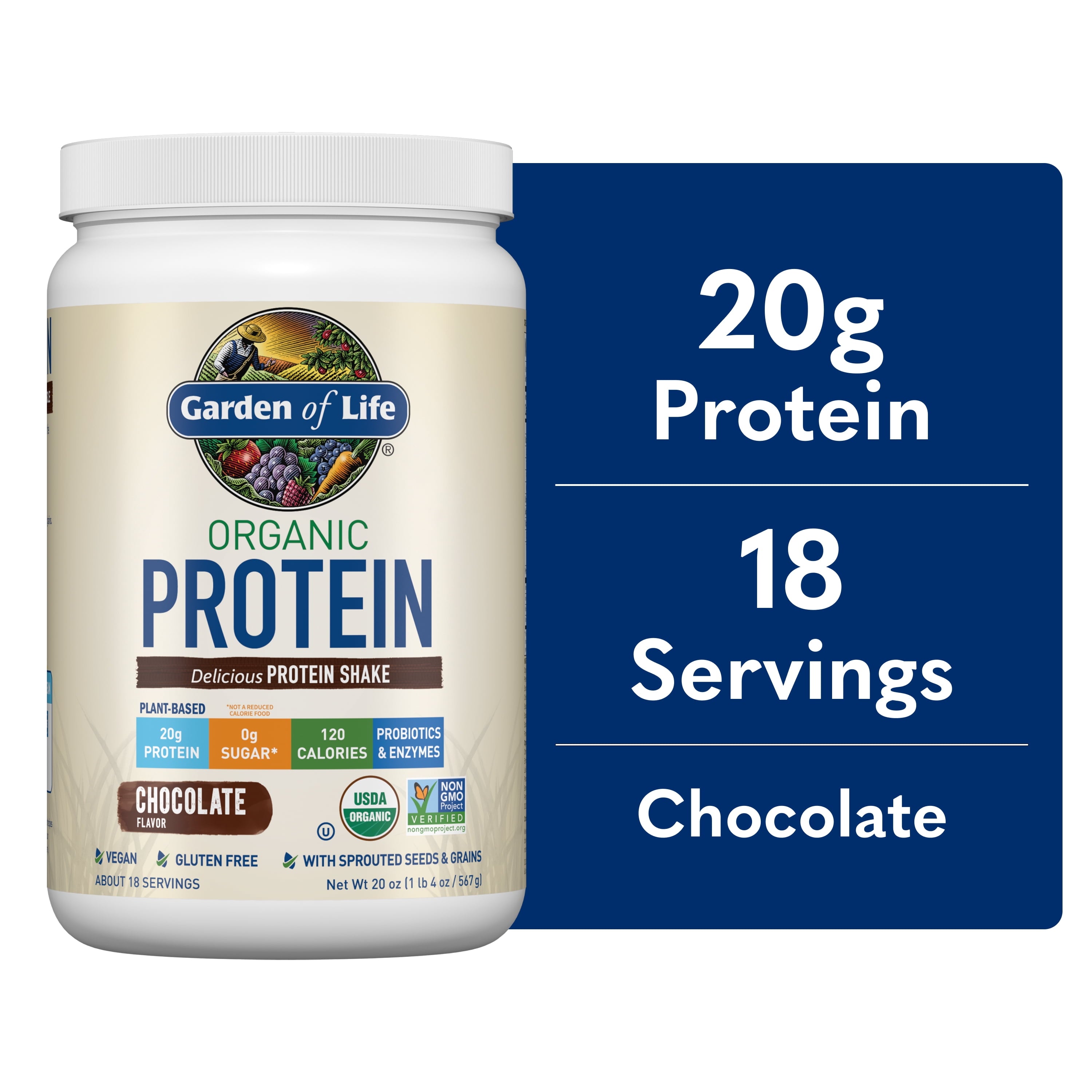 Garden of Life Organic Plant-Based Protein Powder, Chocolate, 20g Protein Shake Drink, Vegan — sports nutrition product