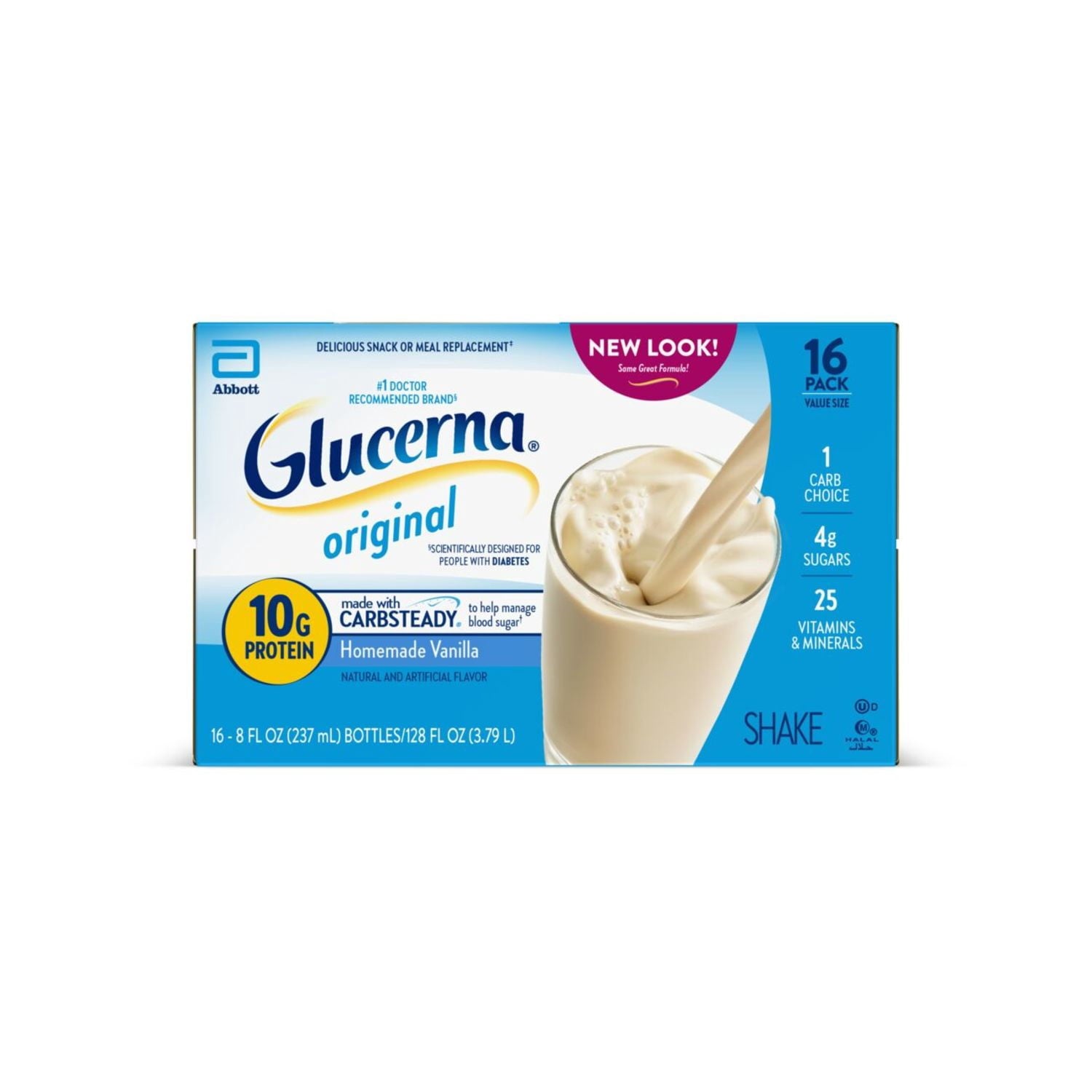 Glucerna Original Diabetic Protein Shake, Homemade Vanilla, 8 fl oz Bottle, 16 Count — sports nutrition product