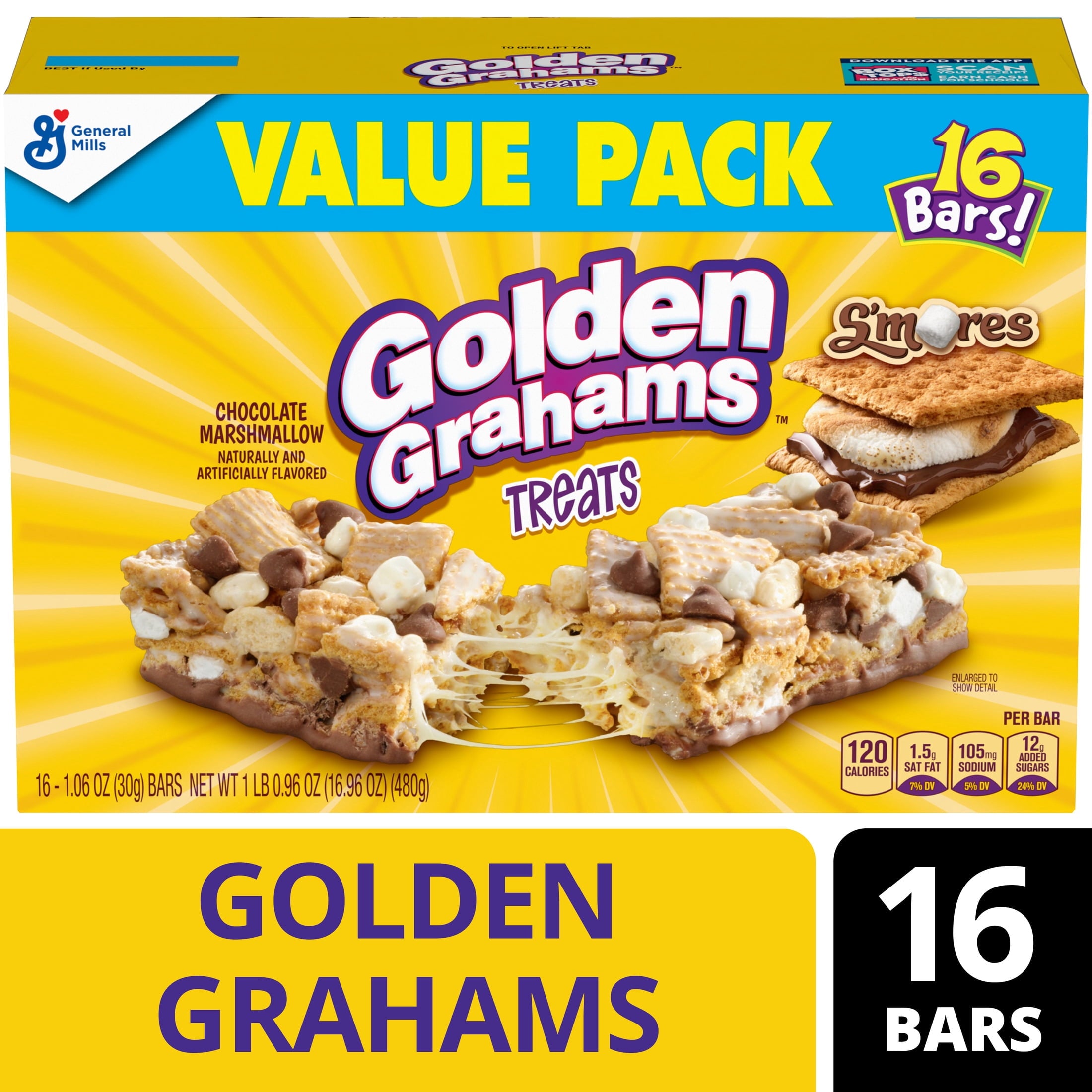 Golden Grahams Cereal Treat Bars, S'mores, Snack Bars, Value Pack, 16 Count, 16.96 oz — grocery product