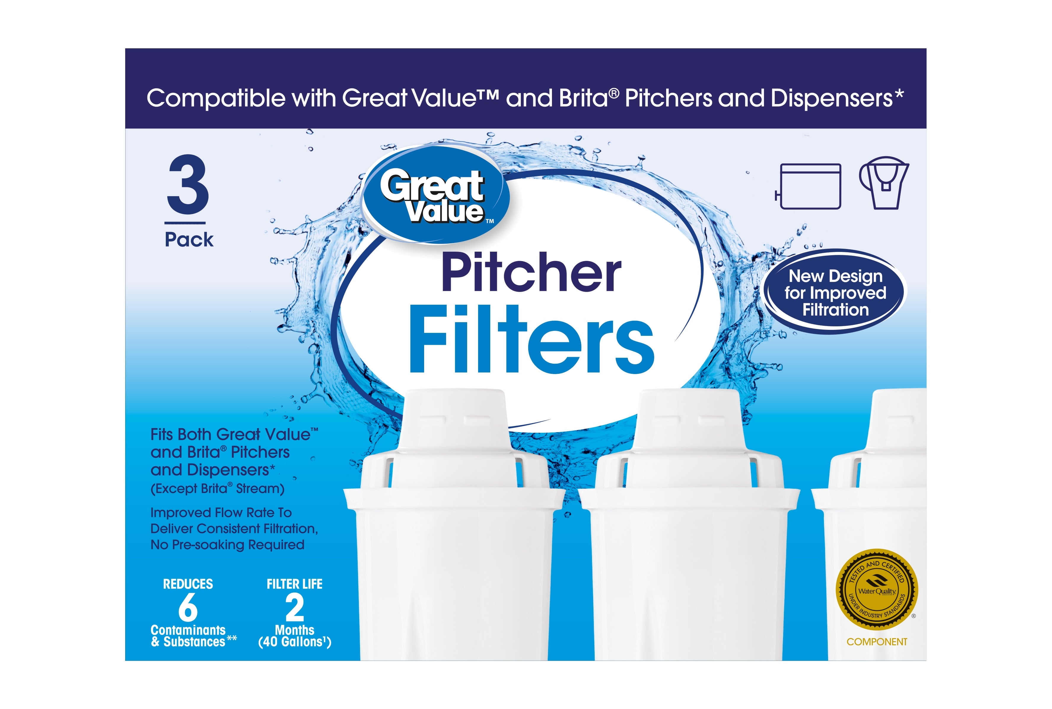 Great Value Water Filters, Fits Great Value & Brita Pitchers, Replacement 3 Pack — home and garden product