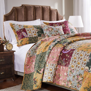 Greenland Home Antique Chic 100% Cotton Patchwork Floral Reversible Oversized Quilt Set