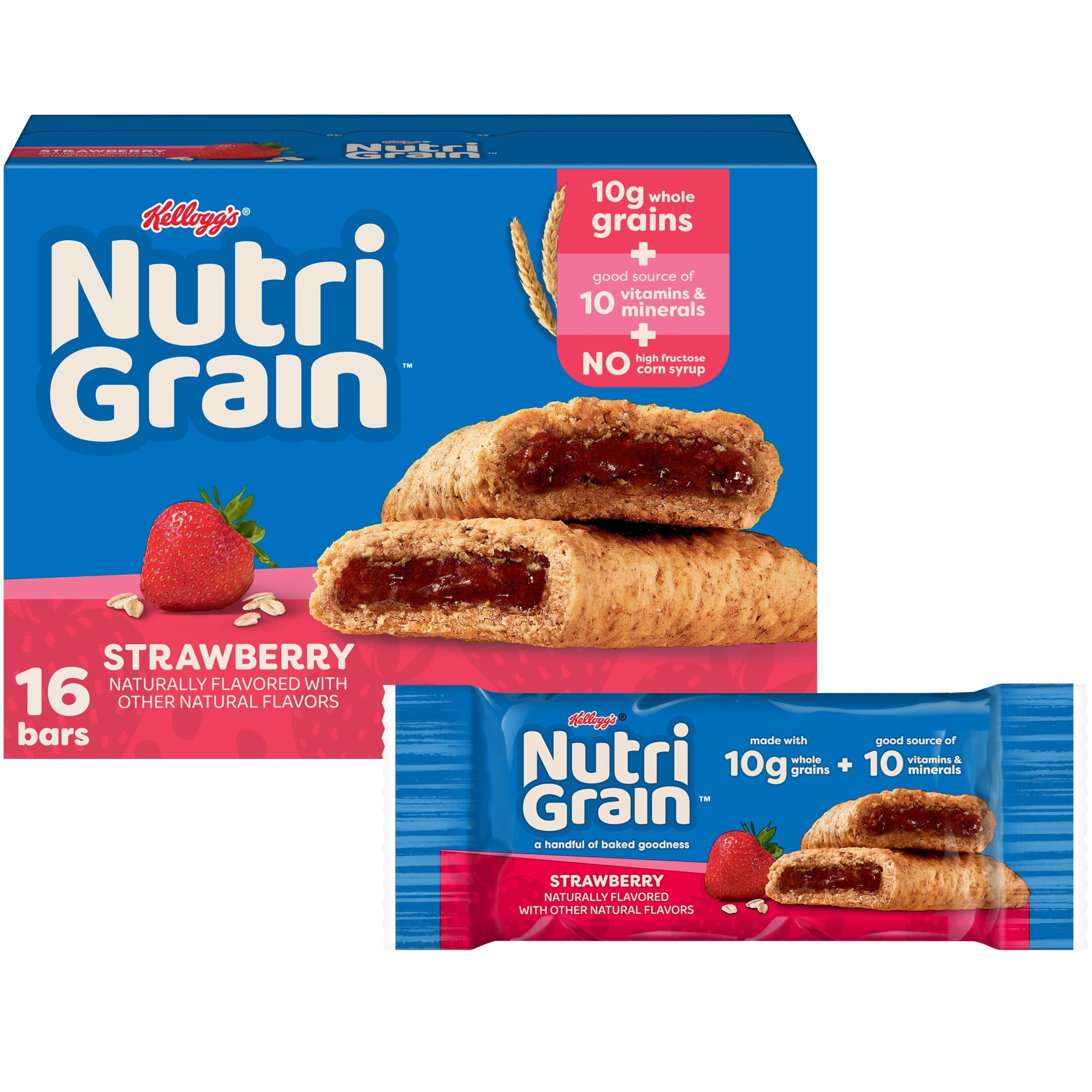 Nutri-Grain Breakfast Bars, Made with 10g Whole Grains, Snack Bars, Strawberry, 20.8oz Box (16 Count) — grocery product