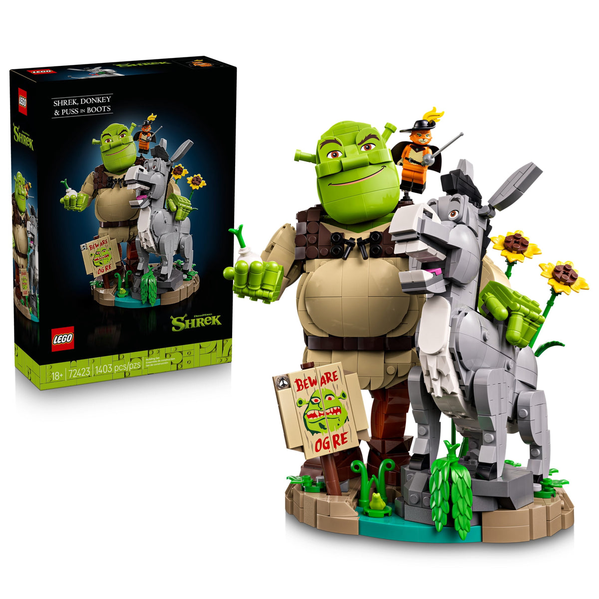 LEGO Shrek: Shrek, Donkey & Puss in Boots - Building Set for Adults, Ages 18+ - Movie Memorabilia