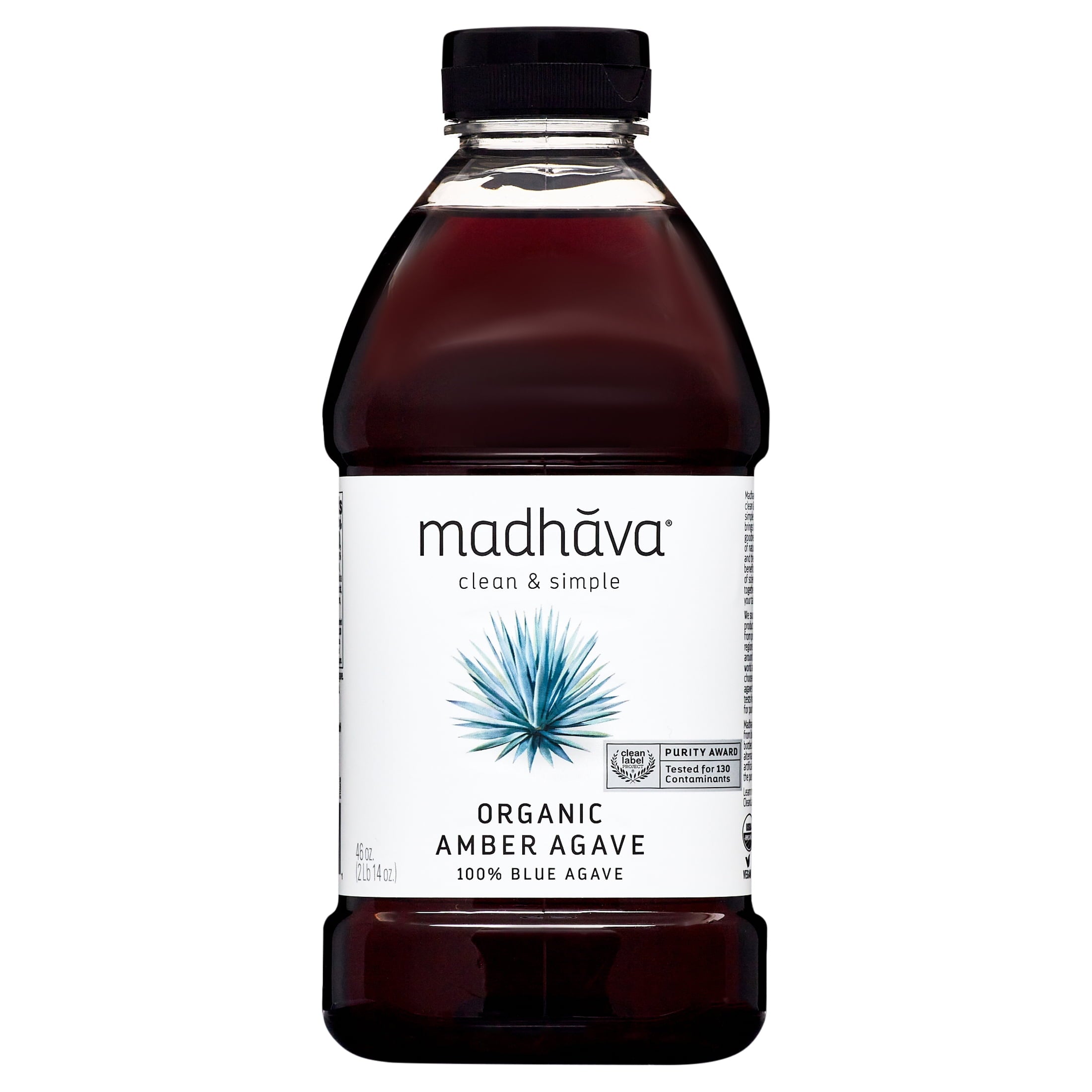 Madhava Organic 100% Blue Amber Agave Sweetener Sugar Substitute, Shelf-Stable 46oz Bottle — grocery product