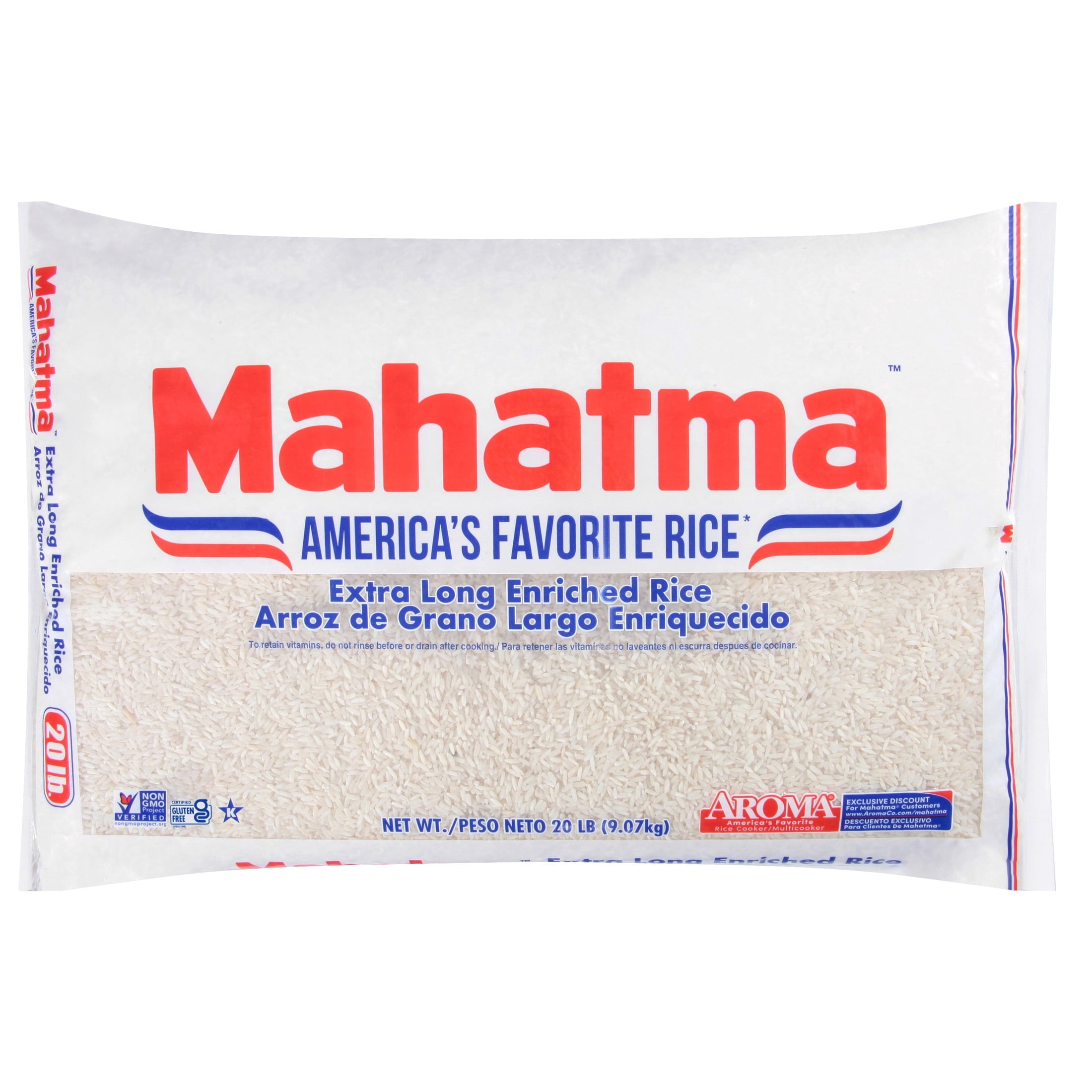 Mahatma Enriched Extra Long Grain White Rice, 20 lb Bag — grocery product