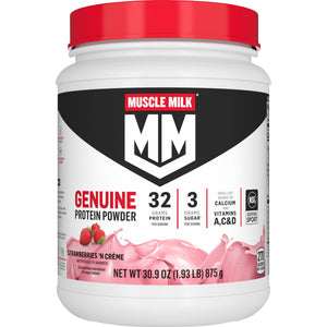 Muscle Milk Genuine Protein Powder, Strawberries 'N Crème, 32g Protein, 1.93lb, 30.9oz — sports nutrition product