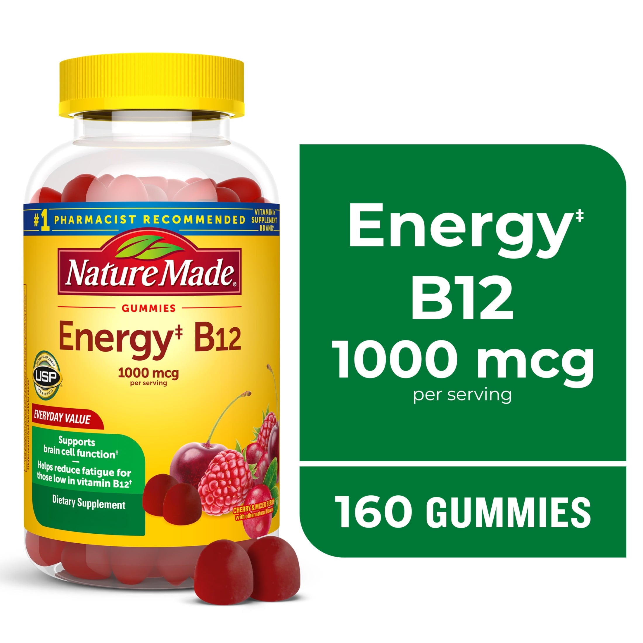 Nature Made Energy Vitamin B12 1000 mcg per Serving Gummies, Energy Metabolism Support, 160 Count — supplement pack