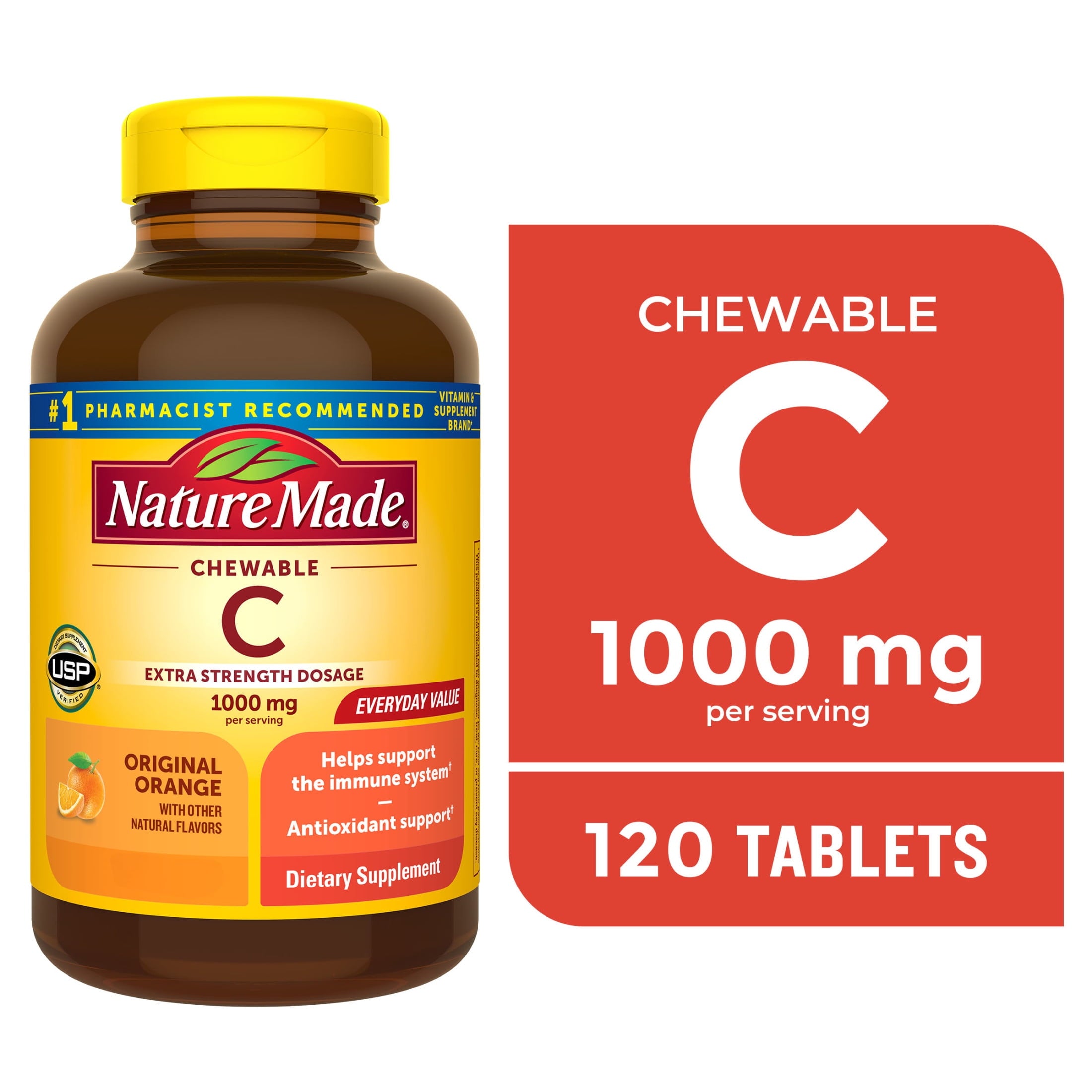Nature Made Extra Strength Dosage Chewable Vitamin C Tablets, 1000mg per Serving, 120 Count — supplement pack
