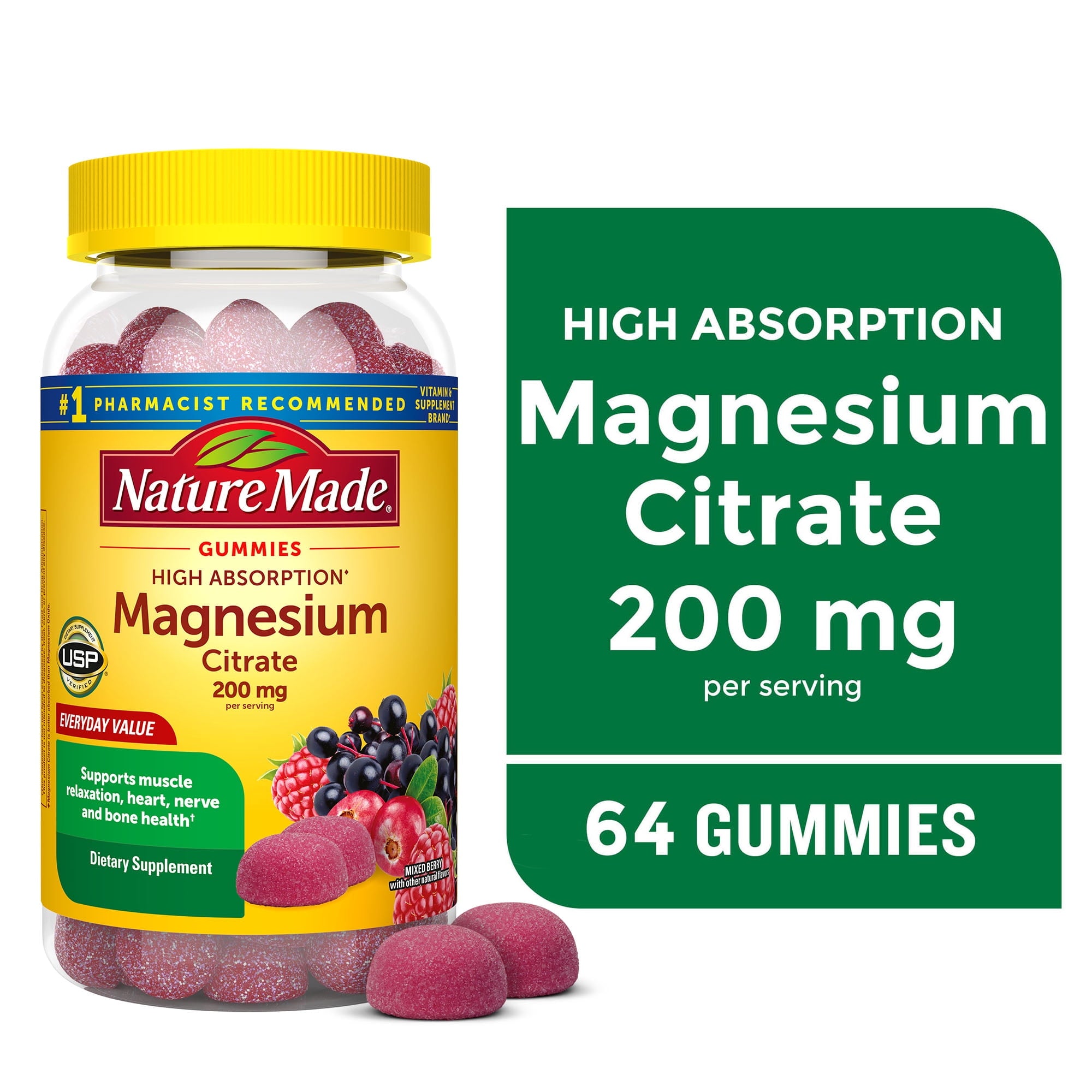Nature Made High Absorption Magnesium Citrate 200 mg per Serving Gummies, 64 Count — supplement pack