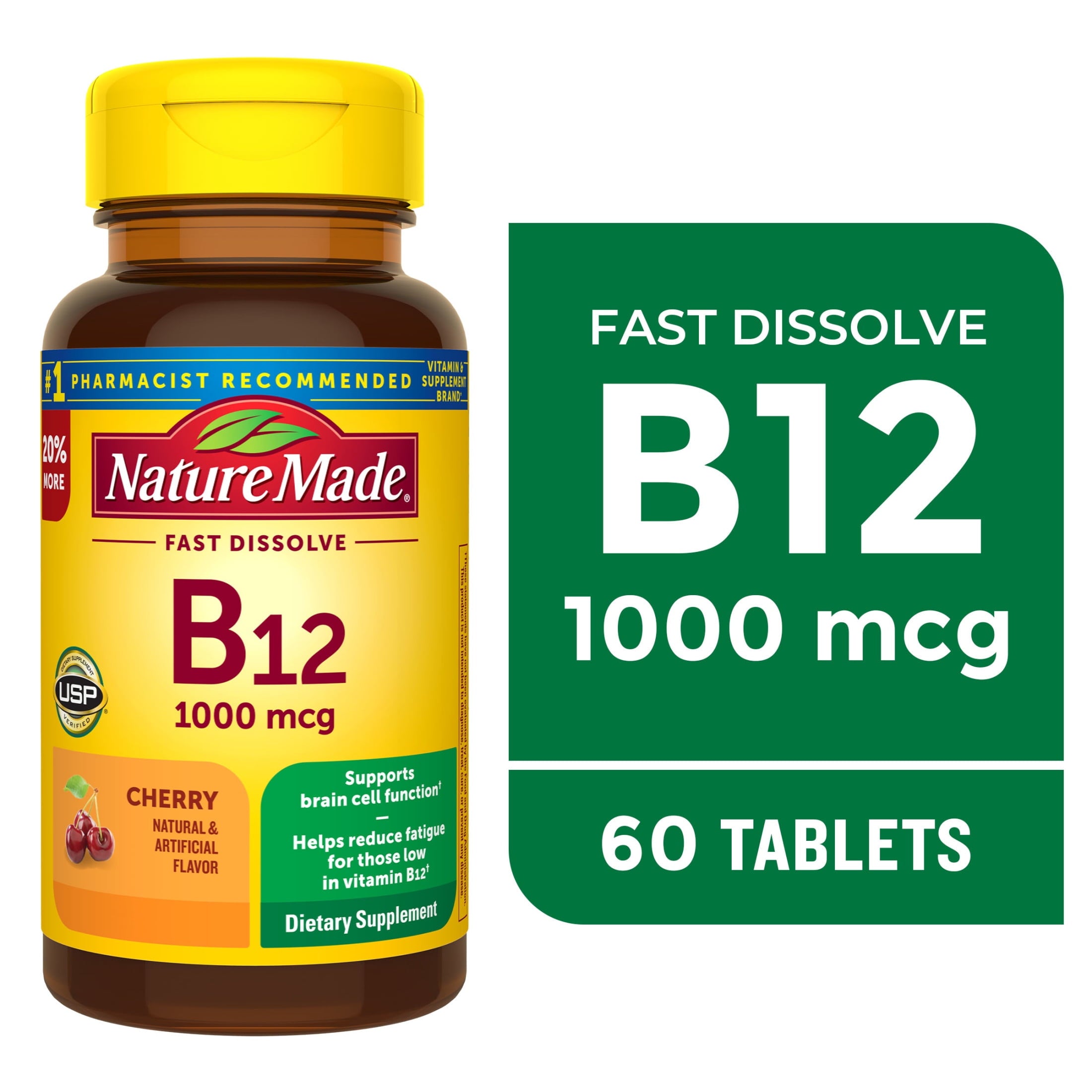 Nature Made Vitamin B12 Sublingual 1000 mcg Sugar Free Fast Dissolve Tablets, 60 Count — supplement pack