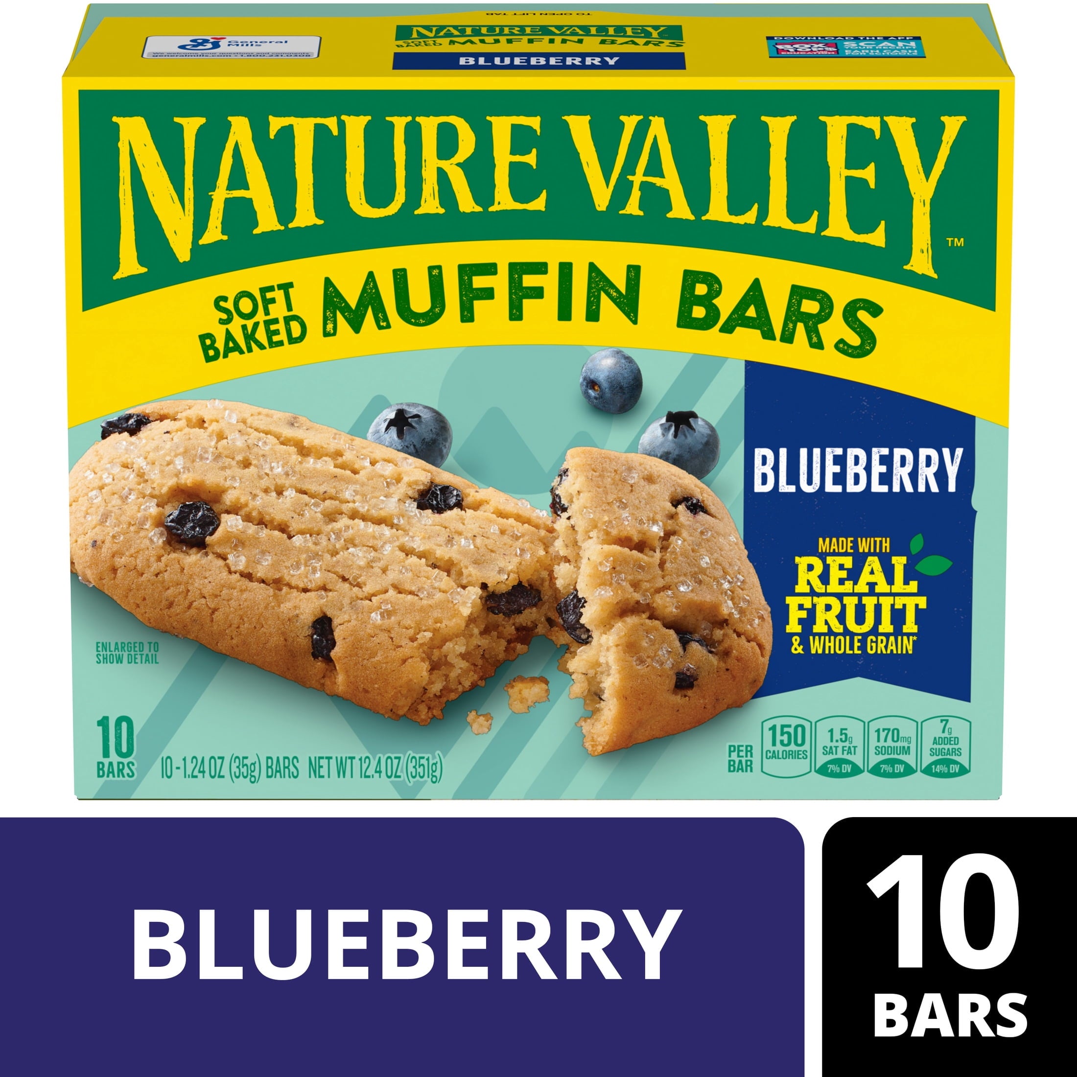 Nature Valley Soft Baked Muffin Bars, Blueberry, Snack Bars, 10 Bars, 12.4 oz — grocery product