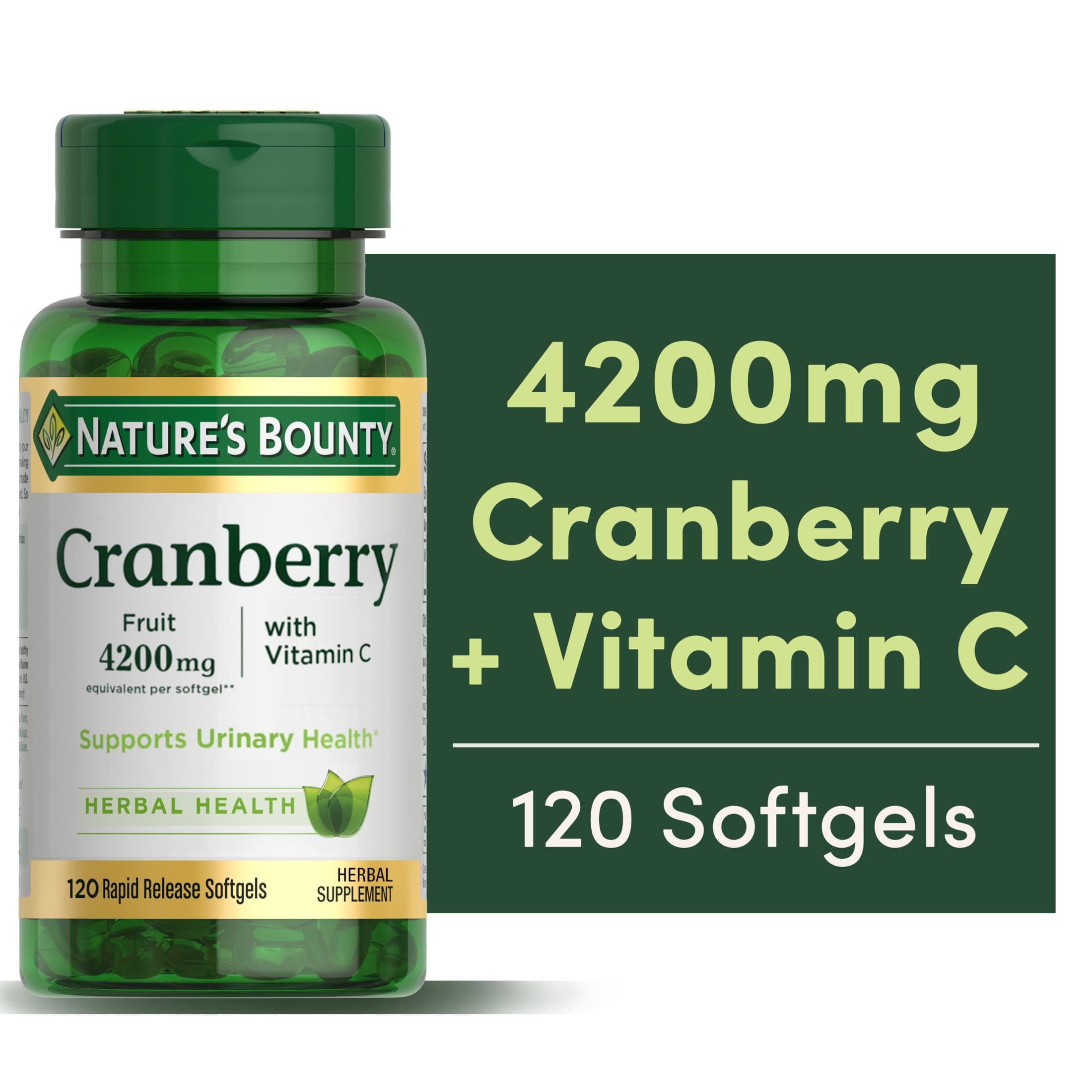 Nature's Bounty Cranberry with Vitamin C, 120 Softgels, 4200 mg Equivalent — supplement pack