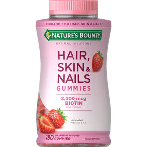 Nature's Bounty Hair, Skin and Nails Strawberry Gummies, 2500mcg Biotin, 180 Ct. — supplement pack