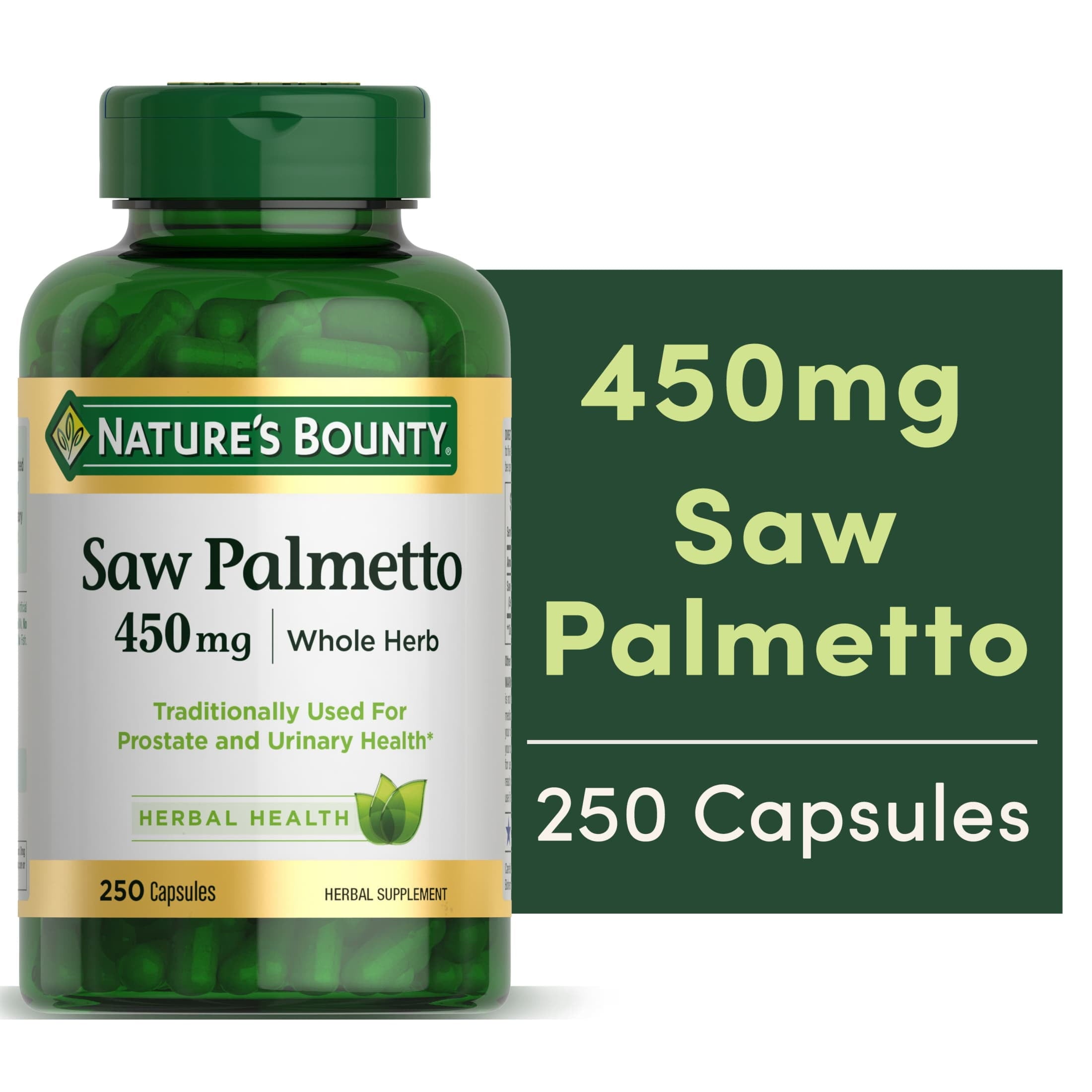 Nature's Bounty Saw Palmetto 450mg Capsules, Prostate Health Urinary Support, Herbal Supplement for Men — supplement pack