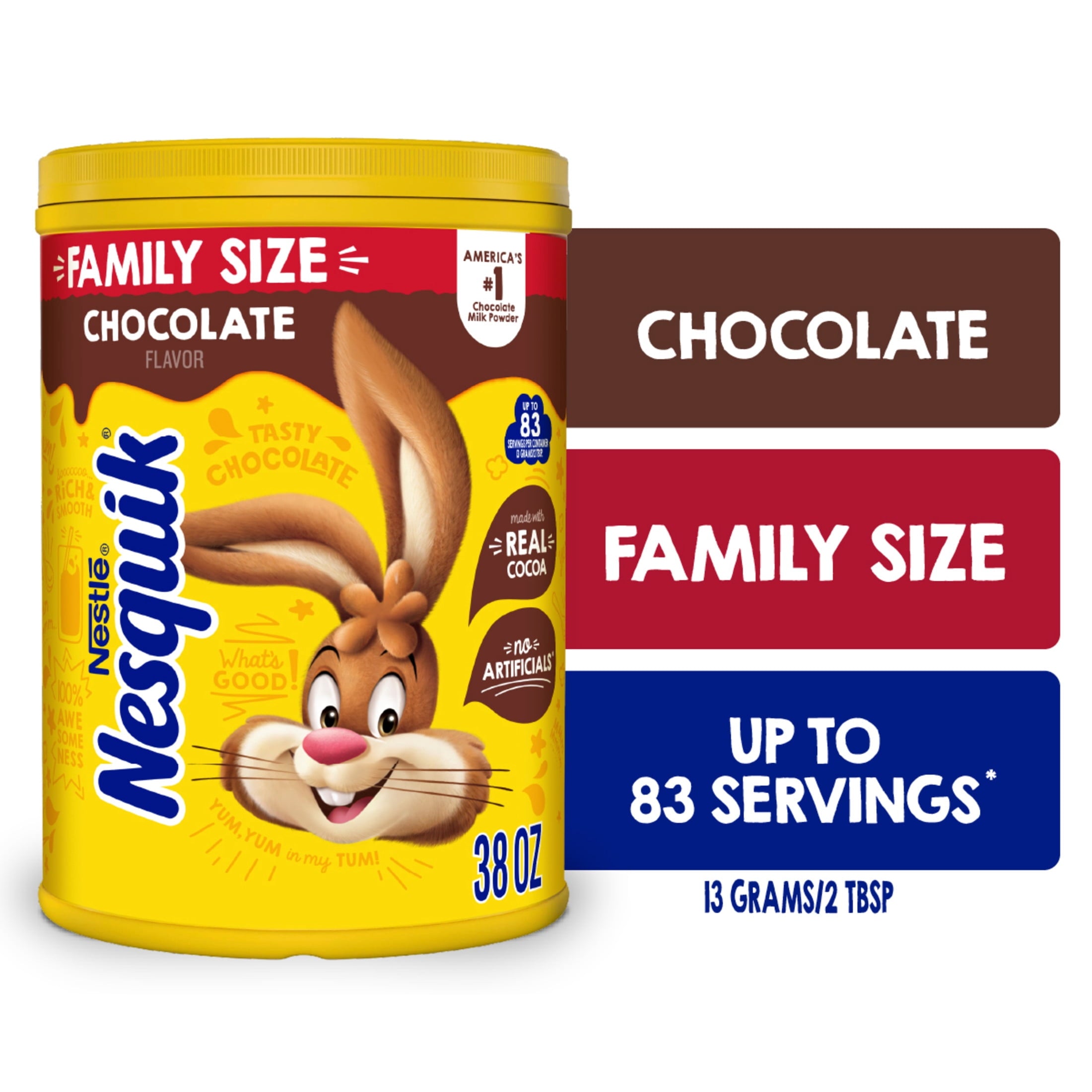 Nestle Nesquik Chocolate Flavor Powder Stir In Drink Mix Canister, 38 oz Canister, 83 Servings — coffee and drinks product