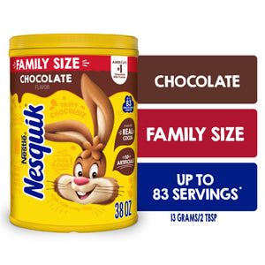 Nestle Nesquik Chocolate Flavor Powder Stir In Drink Mix Canister, 38 oz Canister, 83 Servings — coffee and drinks product