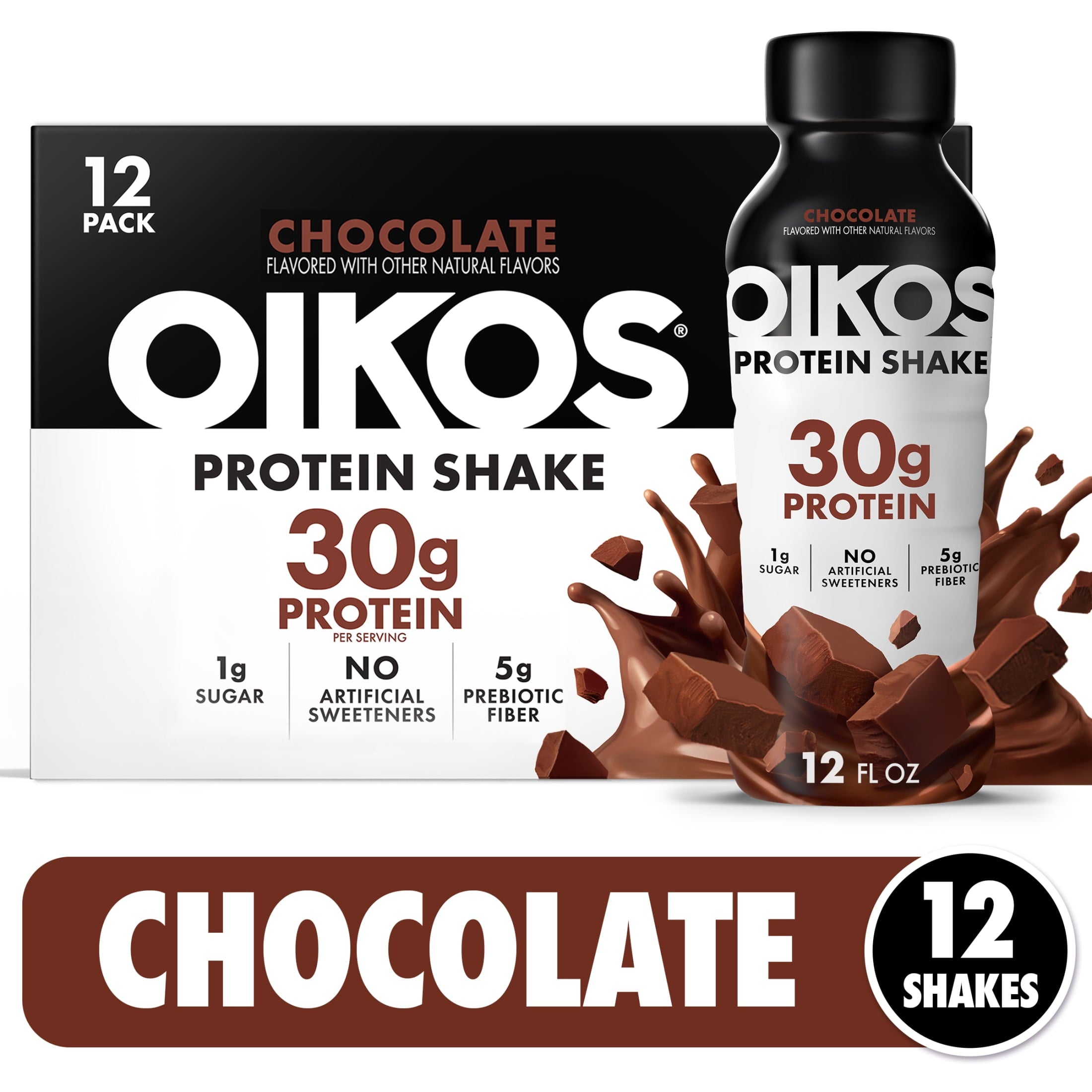 Oikos Protein Shake, Shelf Stable, Chocolate, 30g Protein, 12 fl oz, 12 Count Bottles — sports nutrition product