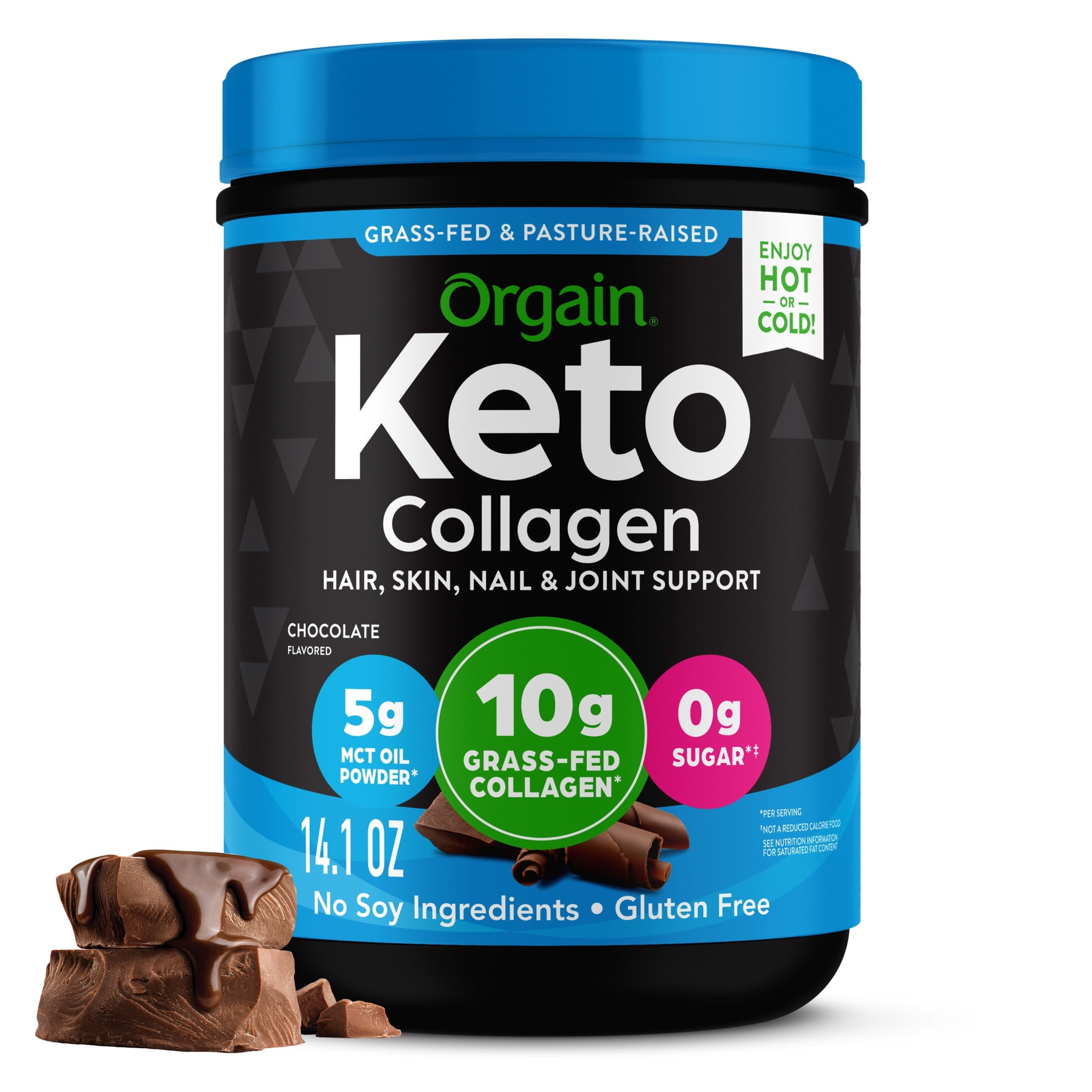 Orgain Keto Collagen Protein Powder, 10g Grass-Fed Collagen, 5g MCT Oil, Chocolate, .88lb — sports nutrition product