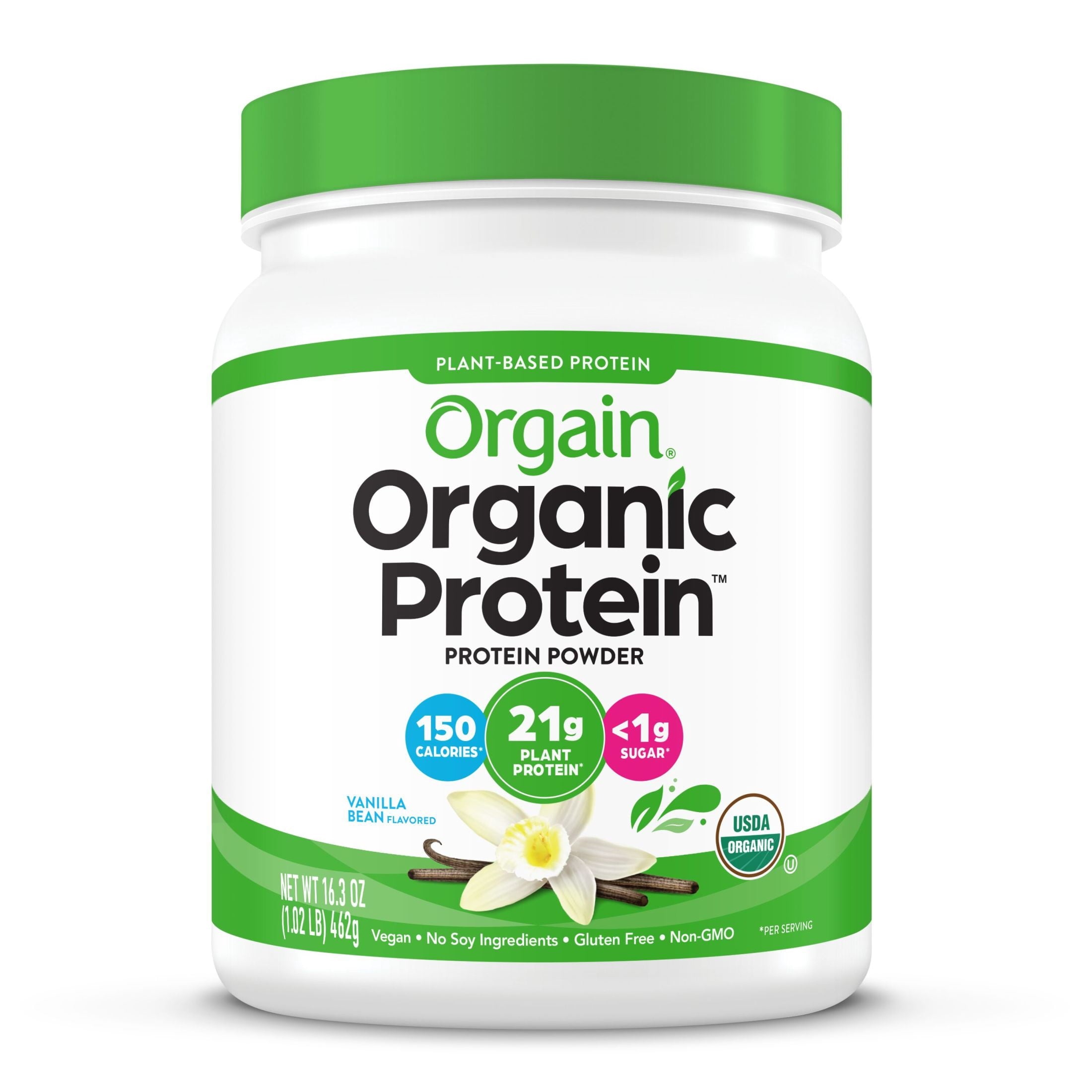 Orgain Organic Vegan 21g Protein Powder, Plant Based Shake Drink, Vanilla Bean 1.02lb — sports nutrition product