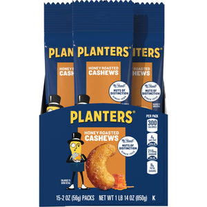 PLANTERS Deluxe Honey Roasted Whole Cashews, Plant Based Protein, 2 oz Bags (pack of 15) — grocery product