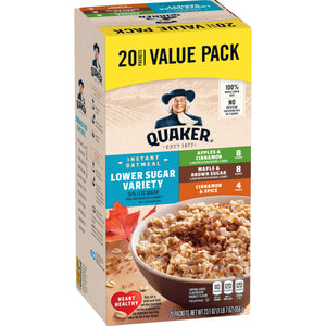 Quaker Instant Oatmeal, Lower Sugar Variety Pack, 1.16 oz, 20 Packets — grocery product