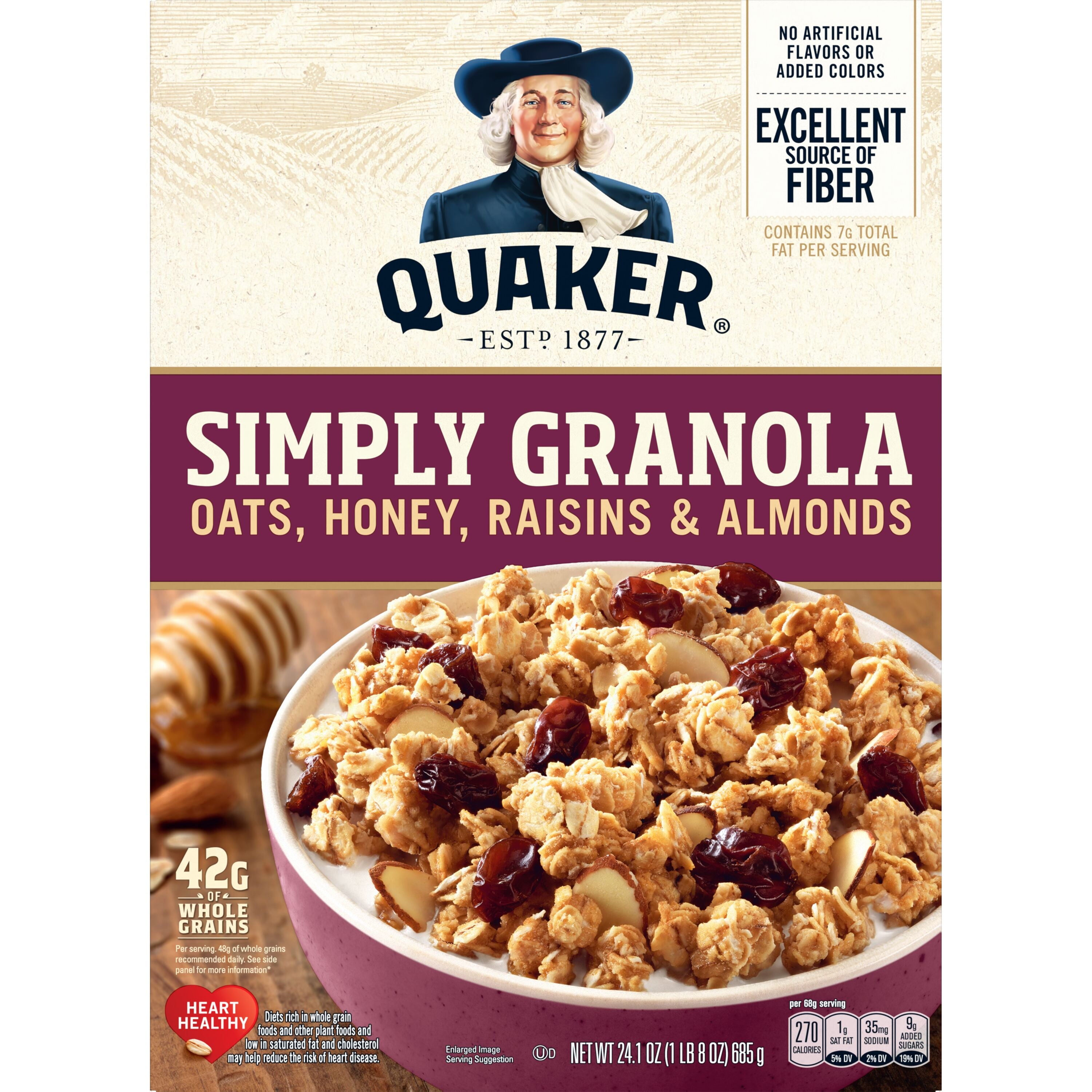 Quaker Simply Granola Breakfast Cereal, Oats Honey Raisins & Almonds, 24.1 oz Box — grocery product