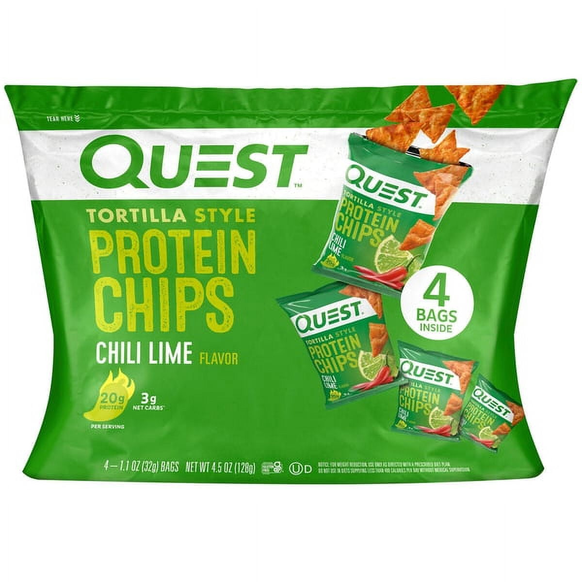 Quest Tortilla Style Protein Chips, Chili Lime, 1.1oz - 4 Count Bags — sports nutrition product