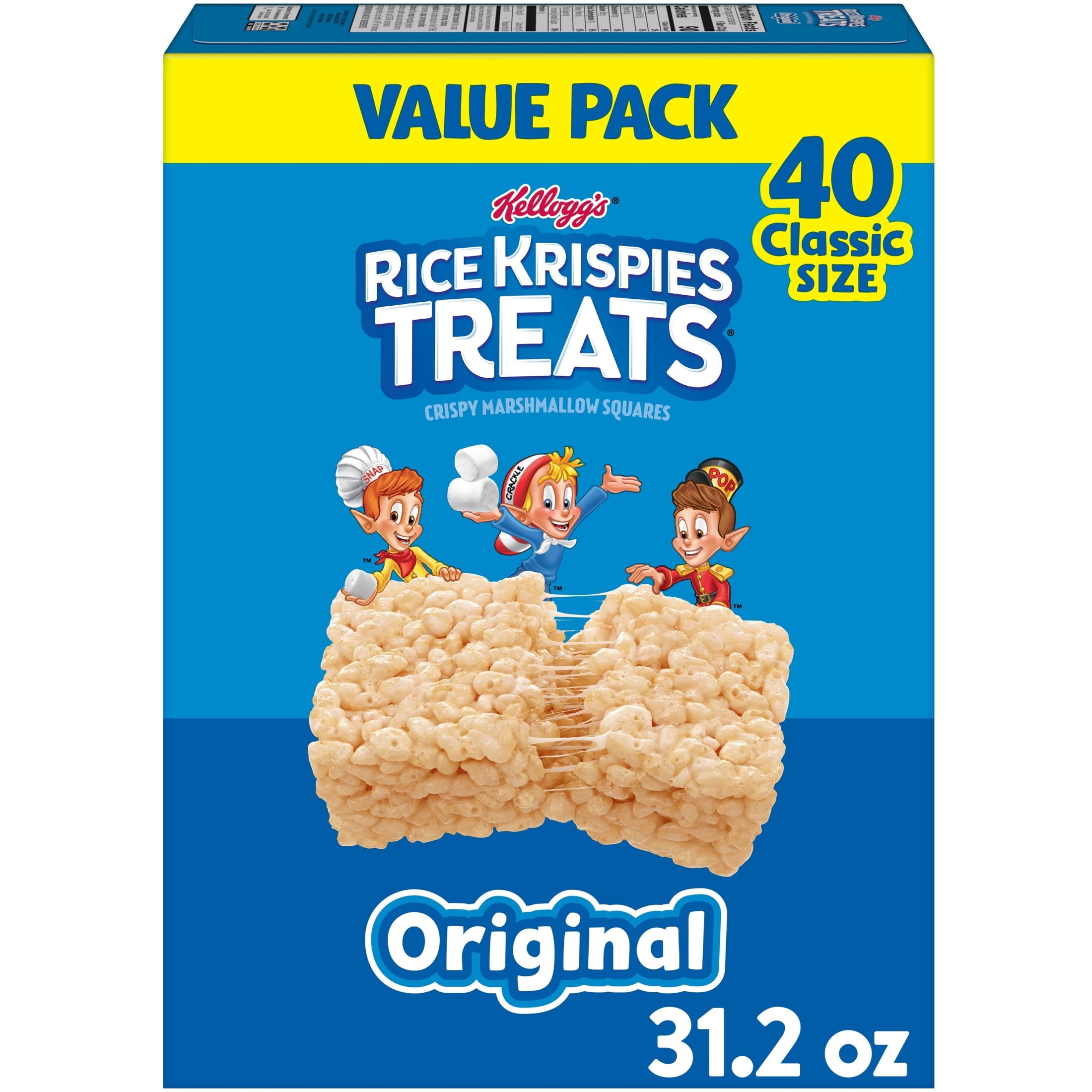 Rice Krispies Treats Original Chewy Crispy Marshmallow Squares, Snacks Value Pack, 31.2 oz, 40 Count — grocery product