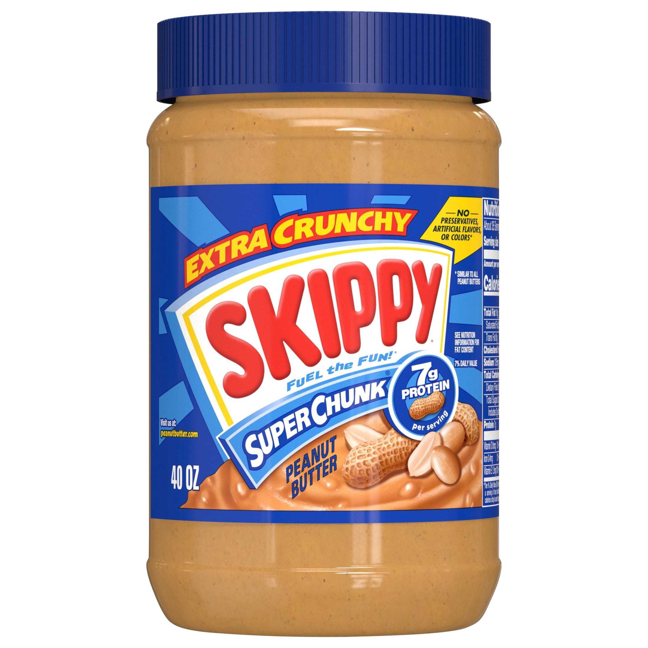 SKIPPY SUPER CHUNK Peanut Butter, 7 g Protein Per Serving, Shelf-Stable, 40 oz Plastic Jar — grocery product