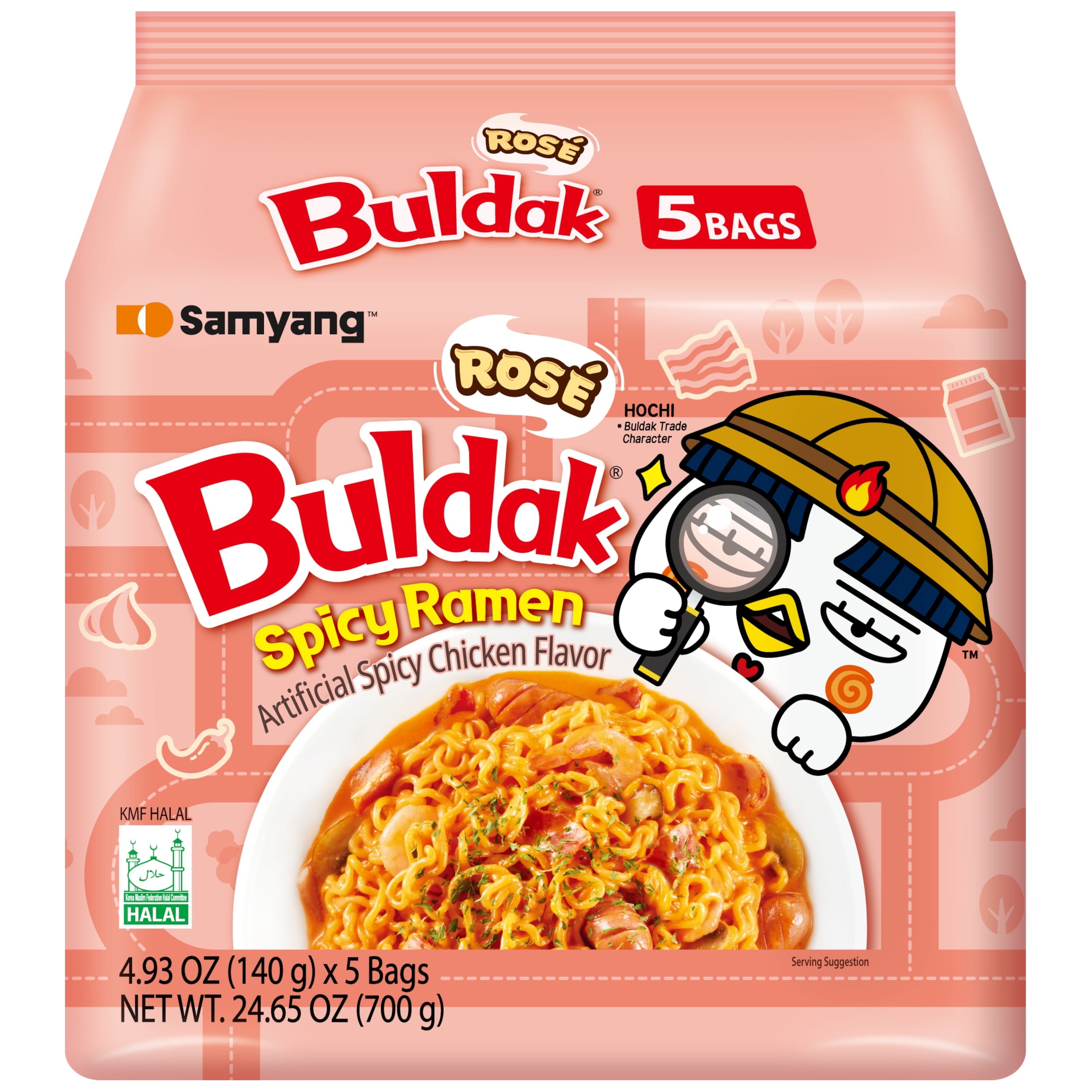 Samyang Buldak Rosé Spicy Chicken Instant Ramen Noodles, 5 Pack, 4.93 oz Bags — grocery product