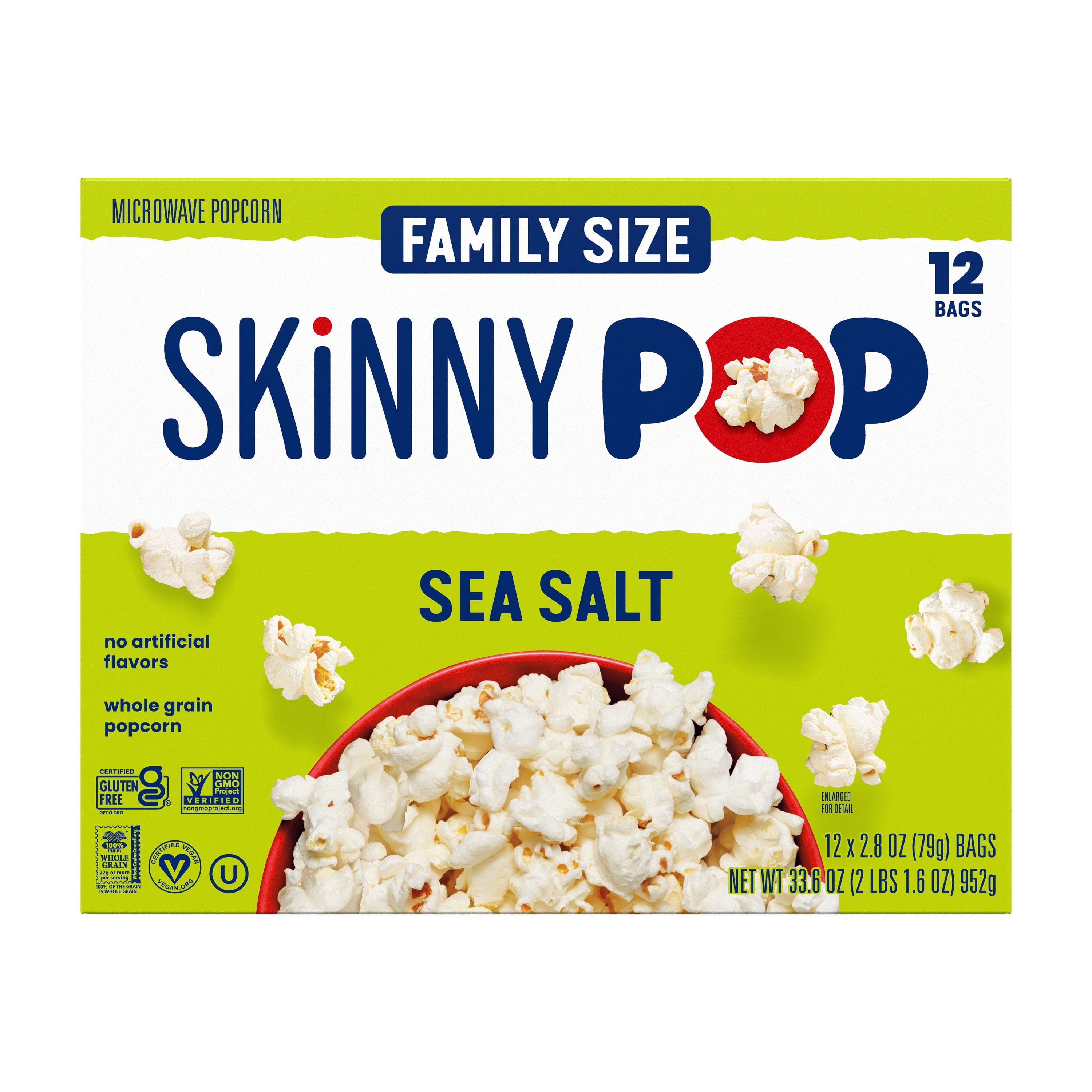 SkinnyPop Gluten-Free Sea Salt Microwave Popcorn Snack Multipack, 2.8 oz (12 count) — grocery product