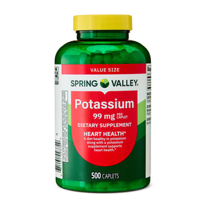 Spring Valley Potassium Dietary Supplement Caplets for Heart Health, 99 mg, 500 Count Value Size — supplement pack