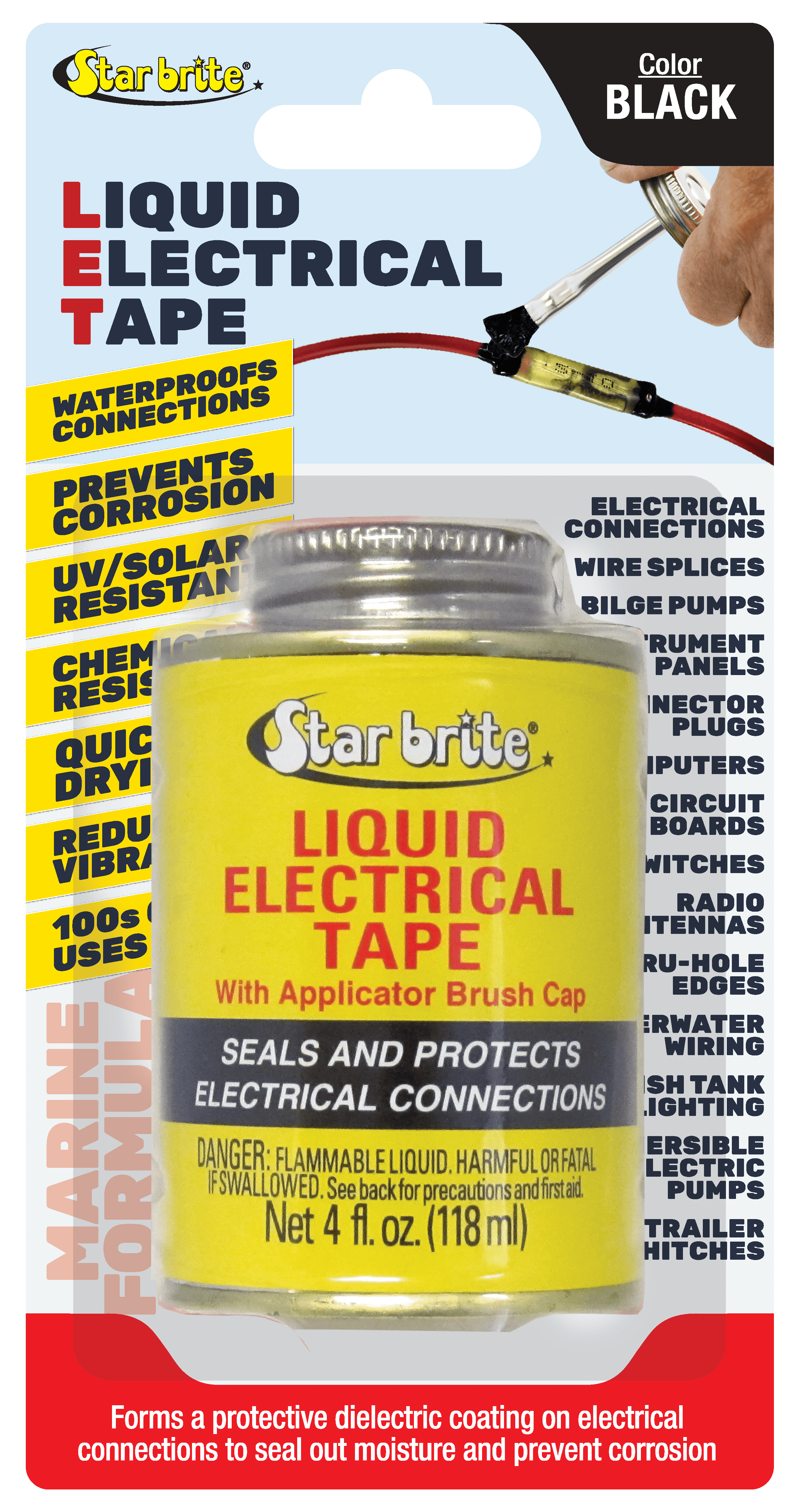 Star Brite Liquid Electrical Tape - Black Vinyl Coating - 4oz Can with Applicator Brush — home and garden product