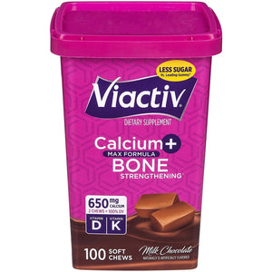 Viactiv Calcium + Vitamin D3 Supplement Soft Chews, Milk Chocolate, Calcium for Bone Health, 100 Count — supplement pack