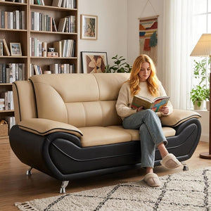 Wakefit 61"W Modern Faux Leather Loveseat,Upholstered 2-Seater Sofa Couch with Stainless Steel Legs