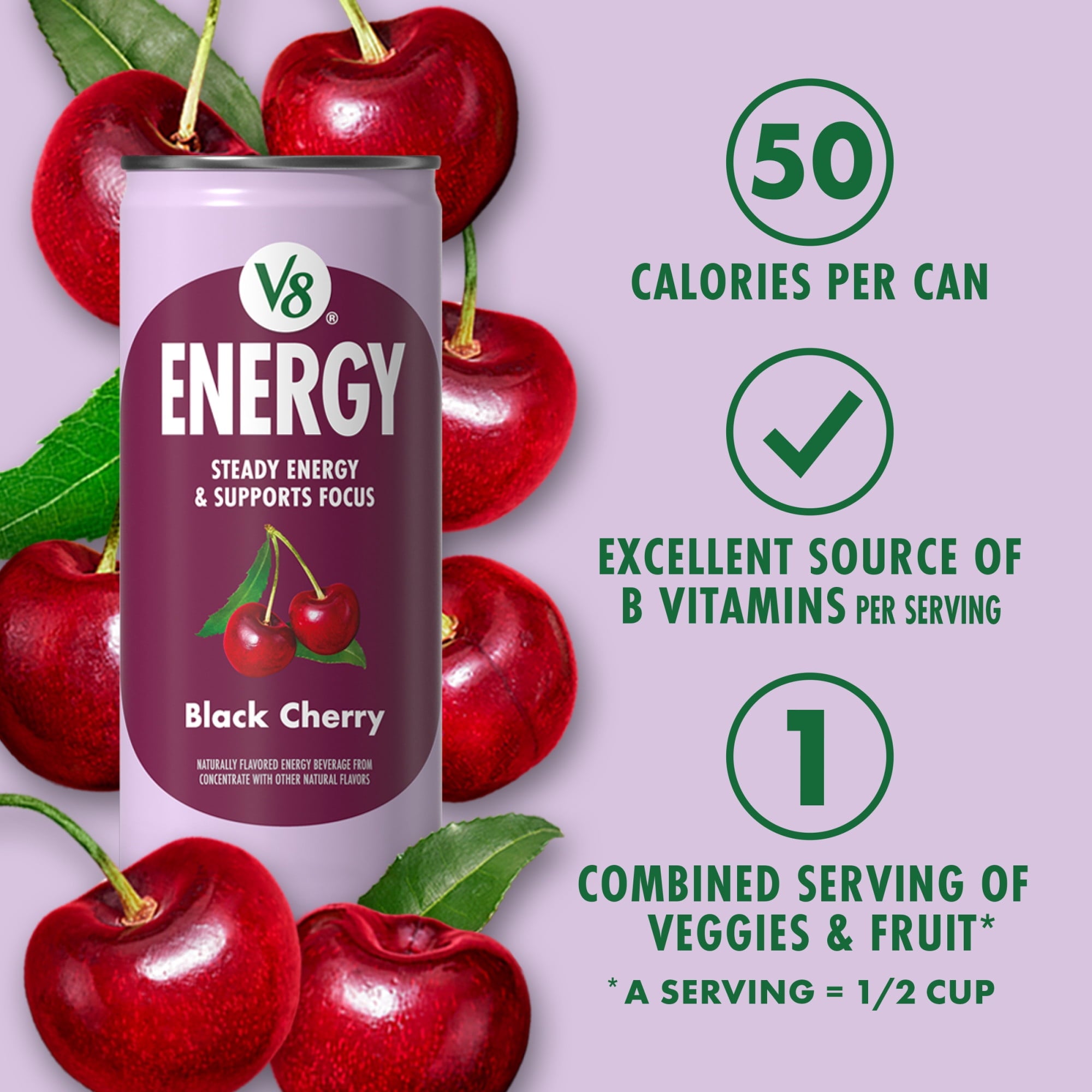 V8 Juice (4 pack) V8 Energy Black Cherry Energy Drink, 8 fl oz Can, 24 Pack — coffee and drinks product, view 4