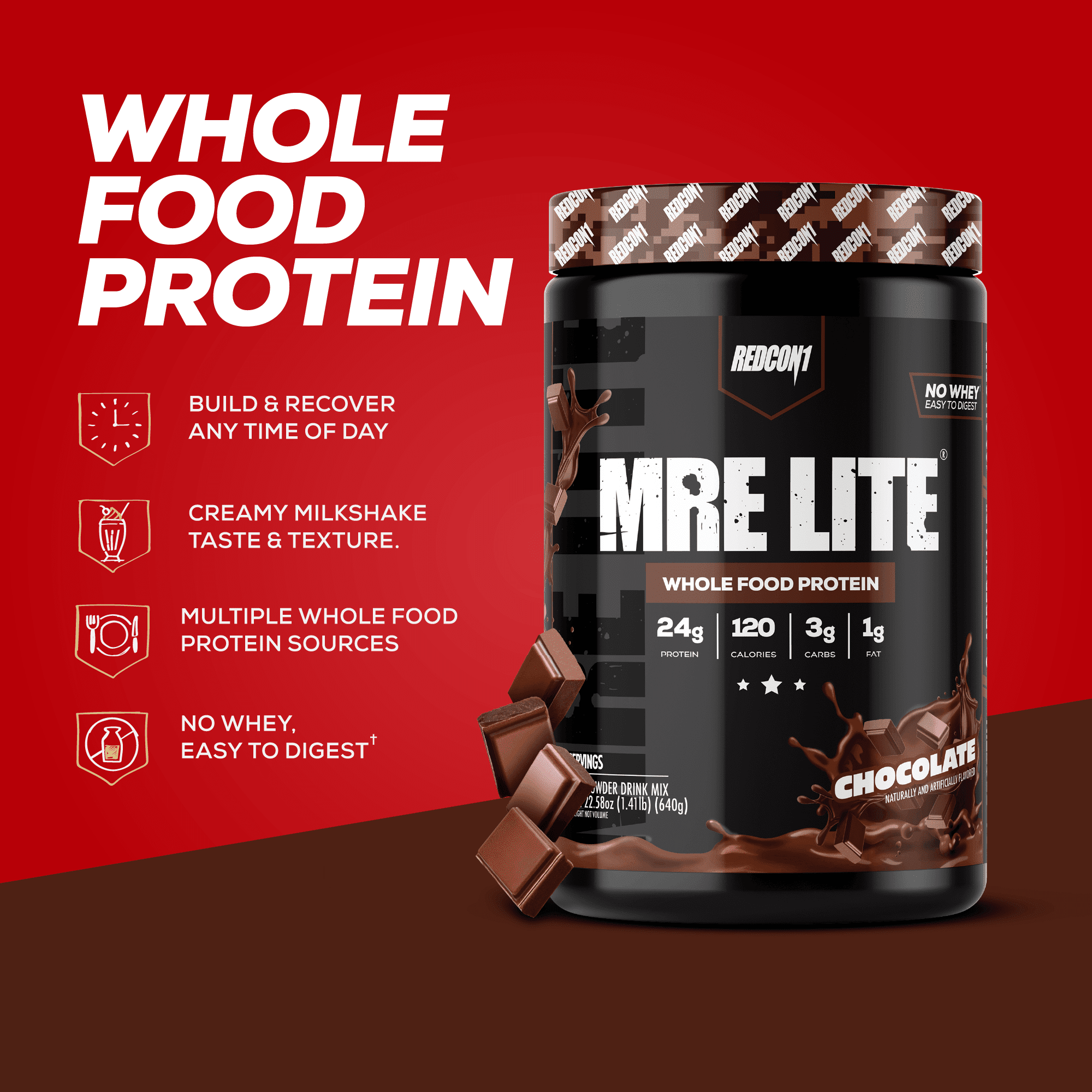 REDCON1 MRE Lite Whole Food Protein Powder, Chocolate — sports nutrition product, view 3