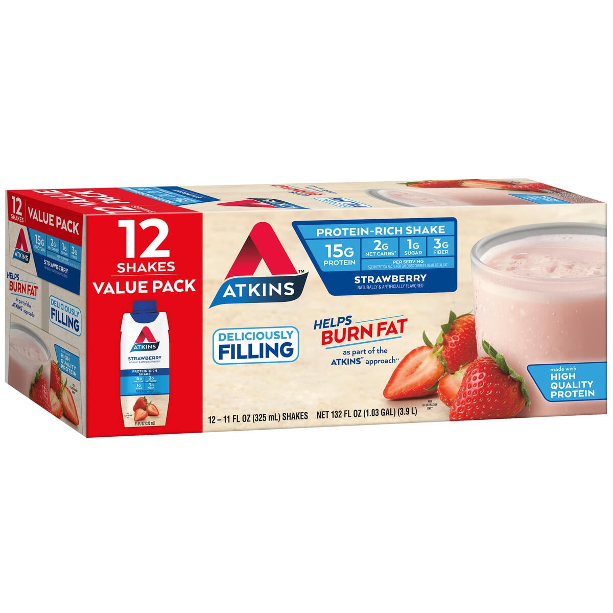 Atkins Protein Shake, Strawberry, Keto Friendly, 15g of Protein, 12 Ct (Ready to Drink) — sports nutrition product, view 2