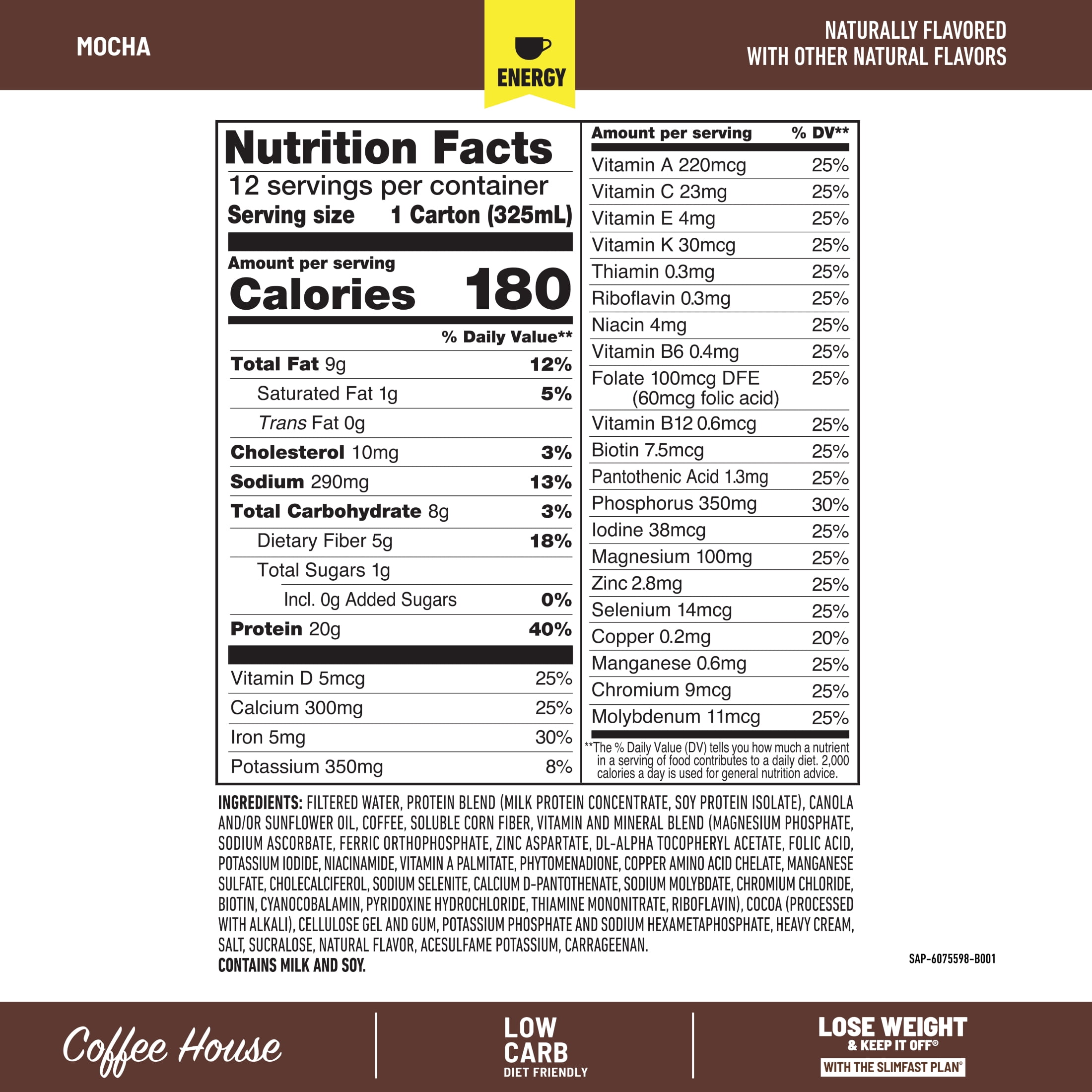 SlimFast High Protein 20g Energy Ready To Drink Meal Replacement Shake Coffee House Mocha — sports nutrition product, view 7