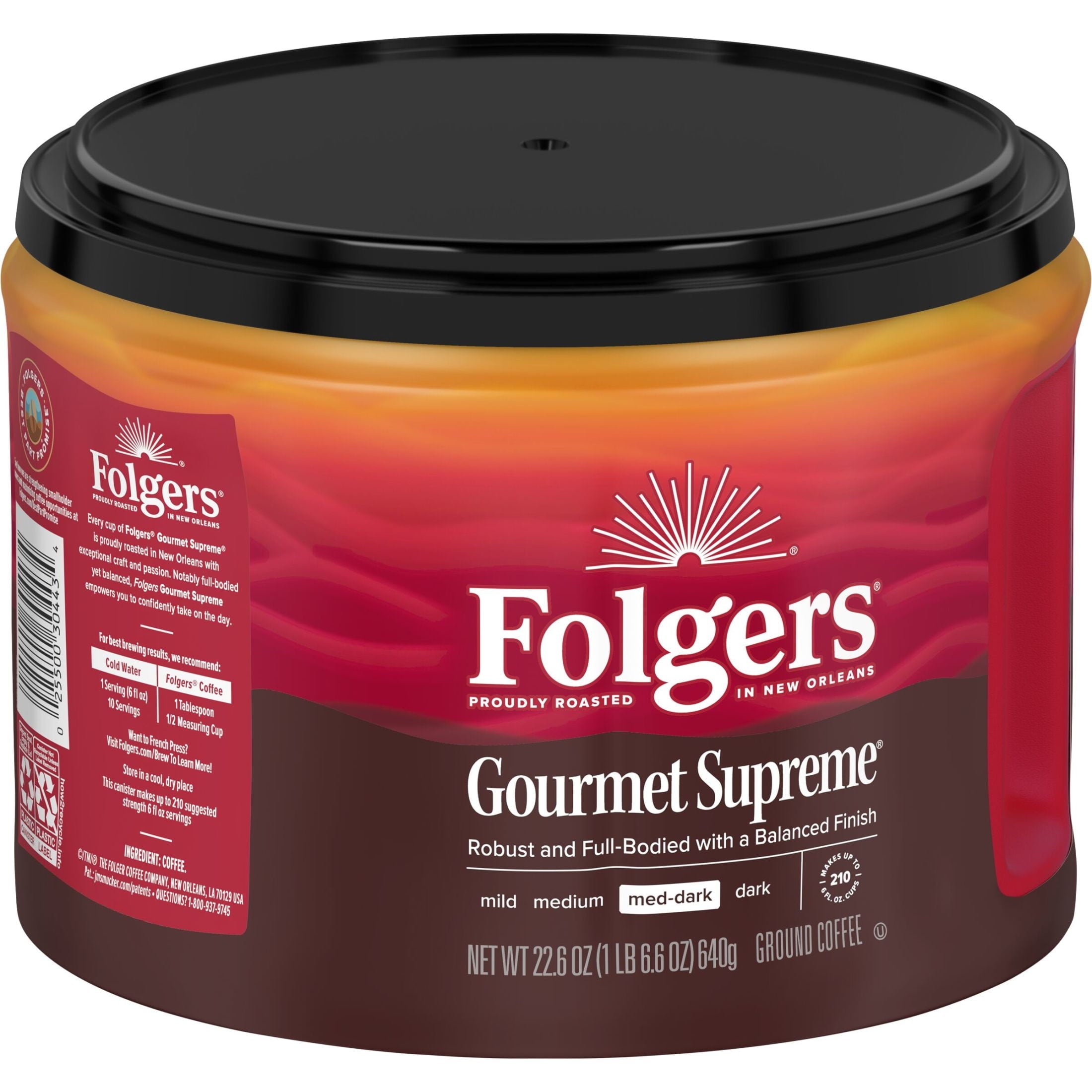 Folgers Gourmet Supreme Ground Coffee, Medium Dark Roast, 22.6 oz Canister — coffee and drinks product, view 8