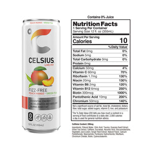 CELSIUS Fizz Free Peach Mango Green Tea, Functional Energy Drink 12 fl oz (Pack of 12) — coffee and drinks product, view 2